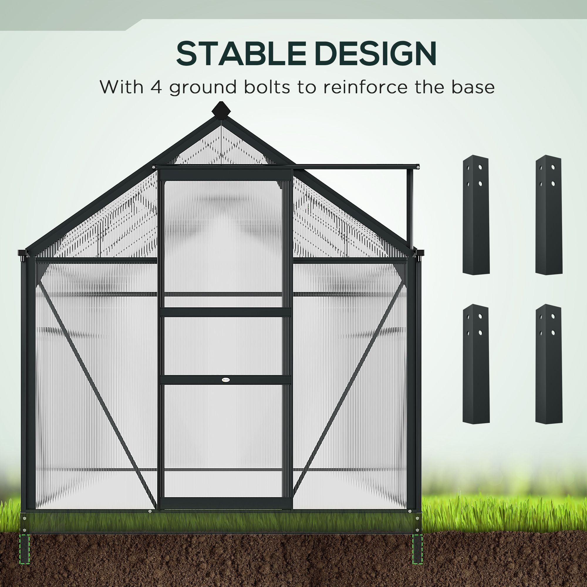 6.2' x 10.3' x 6.6' Outdoor Greenhouse with Walk-in Vent Door for Backyard Garden Gray - Gray - Image 7