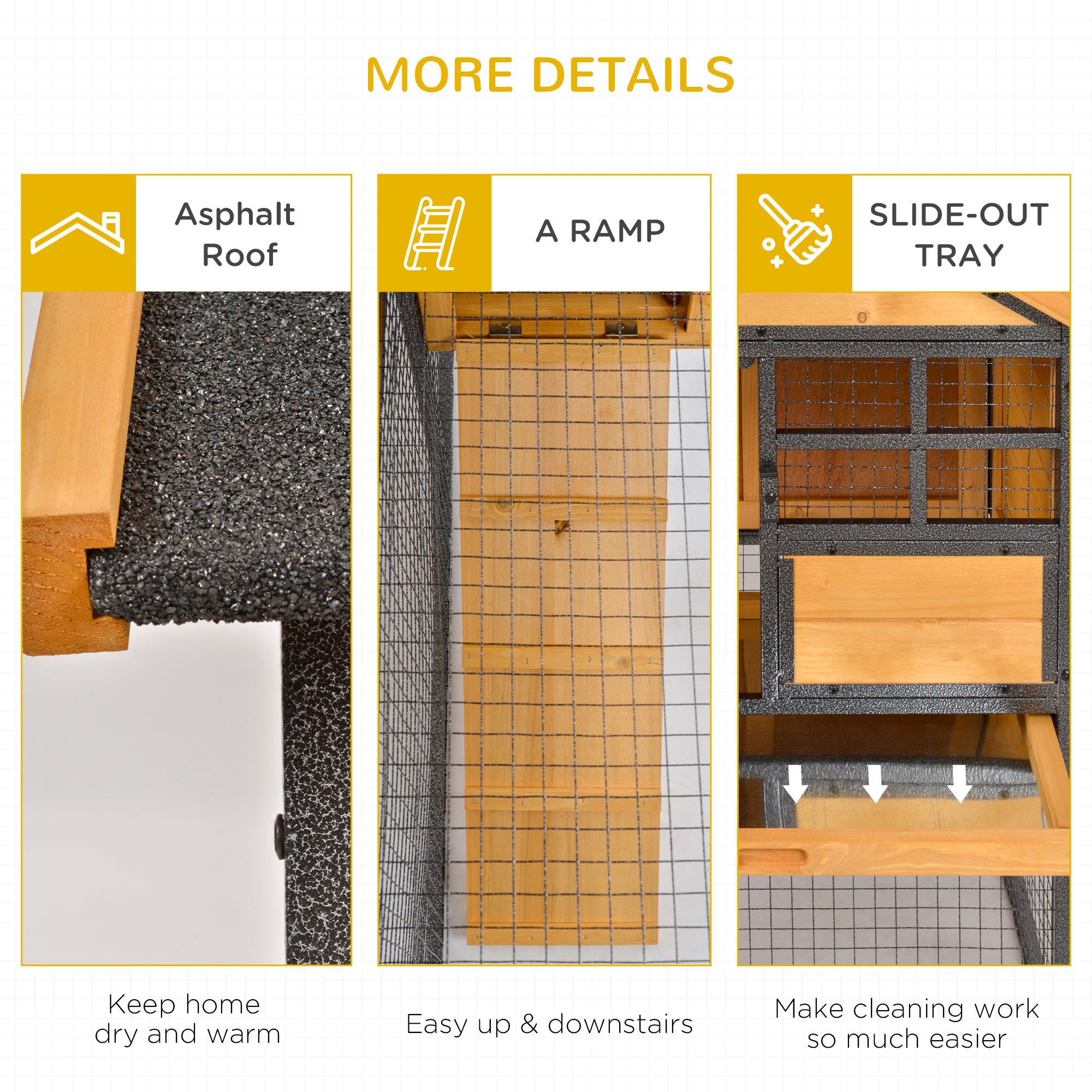 Outdoor Rabbit Cage Elevated Pet House w/ Slide-Out Tray, Natural Wood & Black - Light Yellow - Image 7