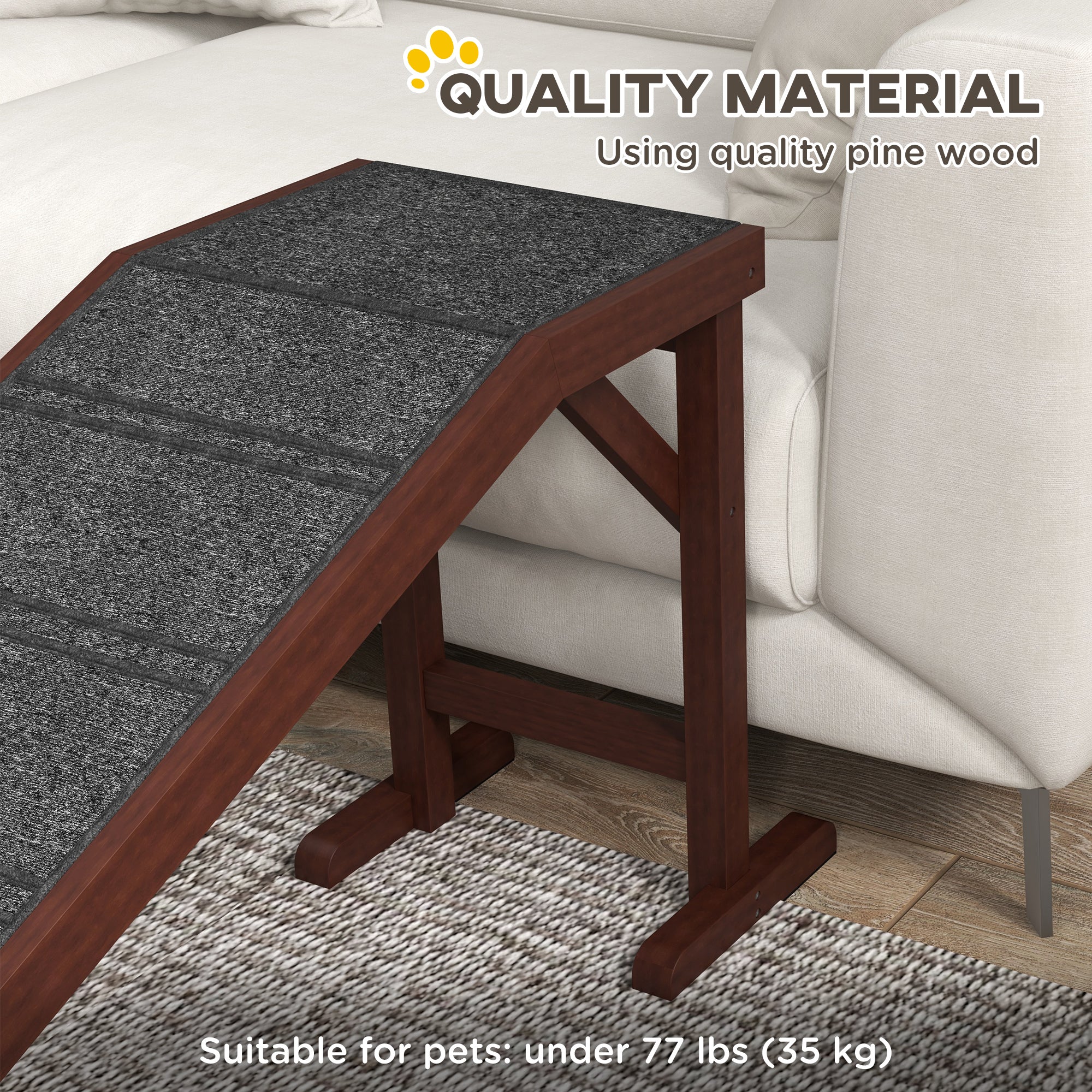 Dog Ramp for Bed, Pet Ramp for Dogs with Non-Slip Carpet and Top Platform, 74" x 16" x 25", Brown - Brown - Image 4