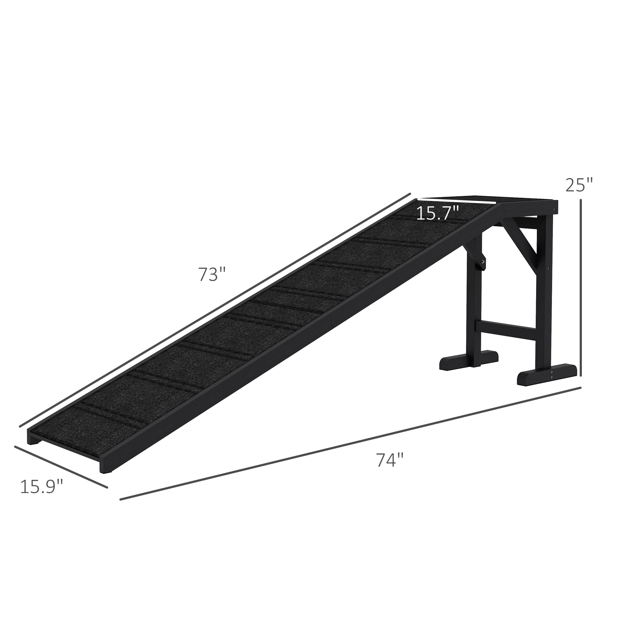 Dog Ramp w/ Non-Slip Carpet and Top Platform, 74" x 16" x 25", Black - Black - Image 3