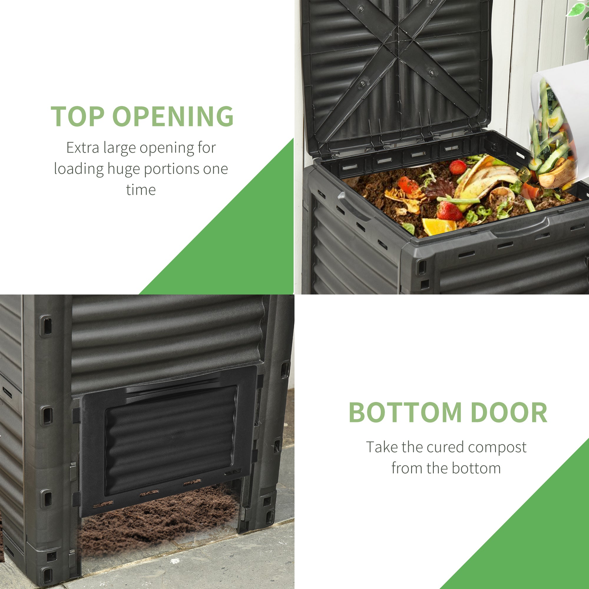 Garden Compost Bin 80 Gallon Outdoor Large Capacity Composter Fast Create Fertile Soil Aerating Box, Easy Assembly, Black - Black - Image 4