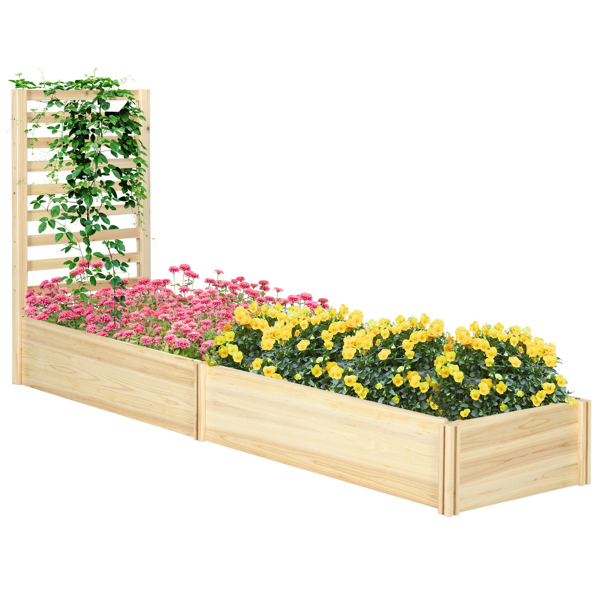 Wood Planter Box with Trellis for Climbing Plants, Raised Garden Bed for Outdoor Flowers Herbs, 91"x24"x43", Natural - Natural Wood