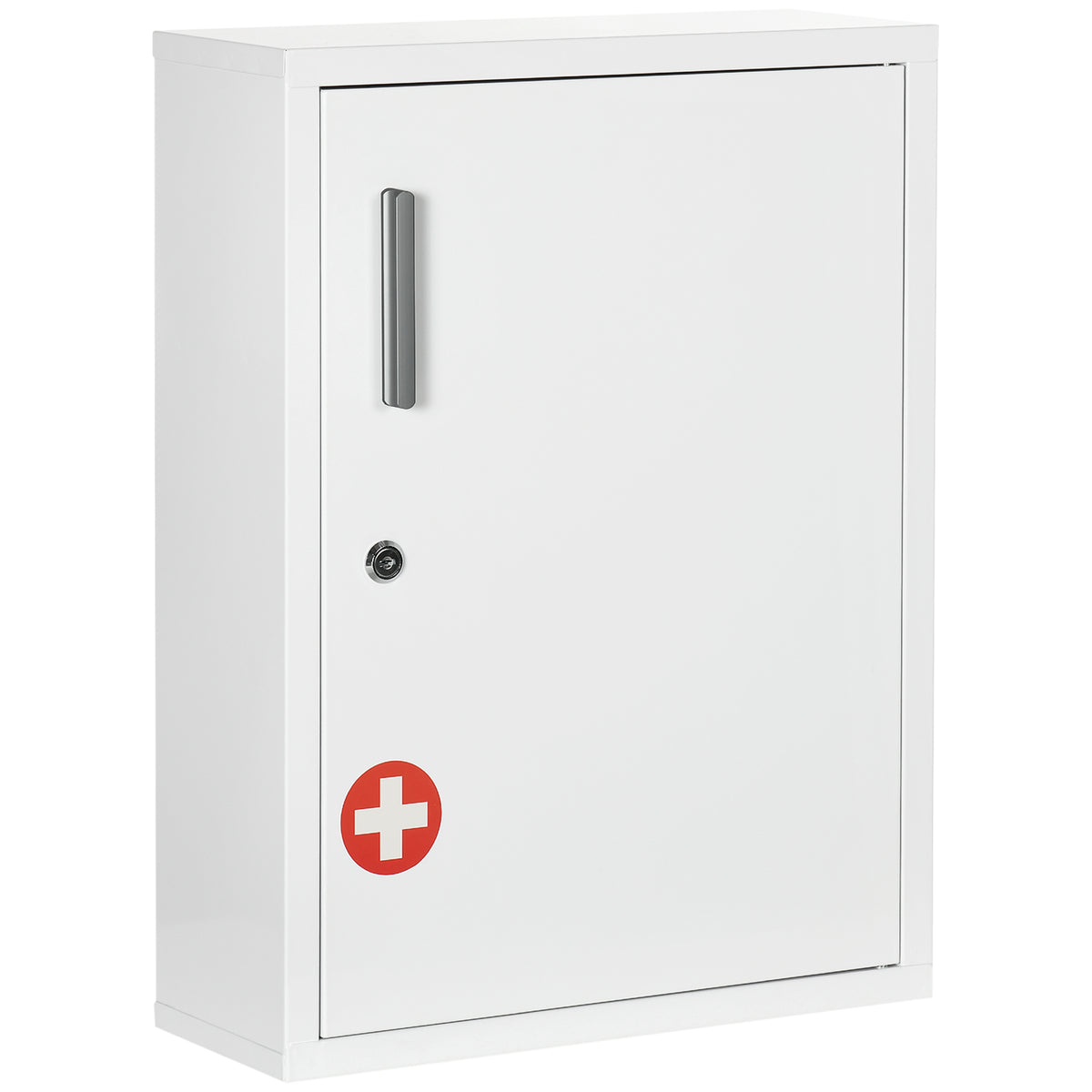 Bathroom Medicine Cabinet with Shelves Inside & On Door, Locking Medical Cabinet, First Aid Bathroom Wall Cabinet White