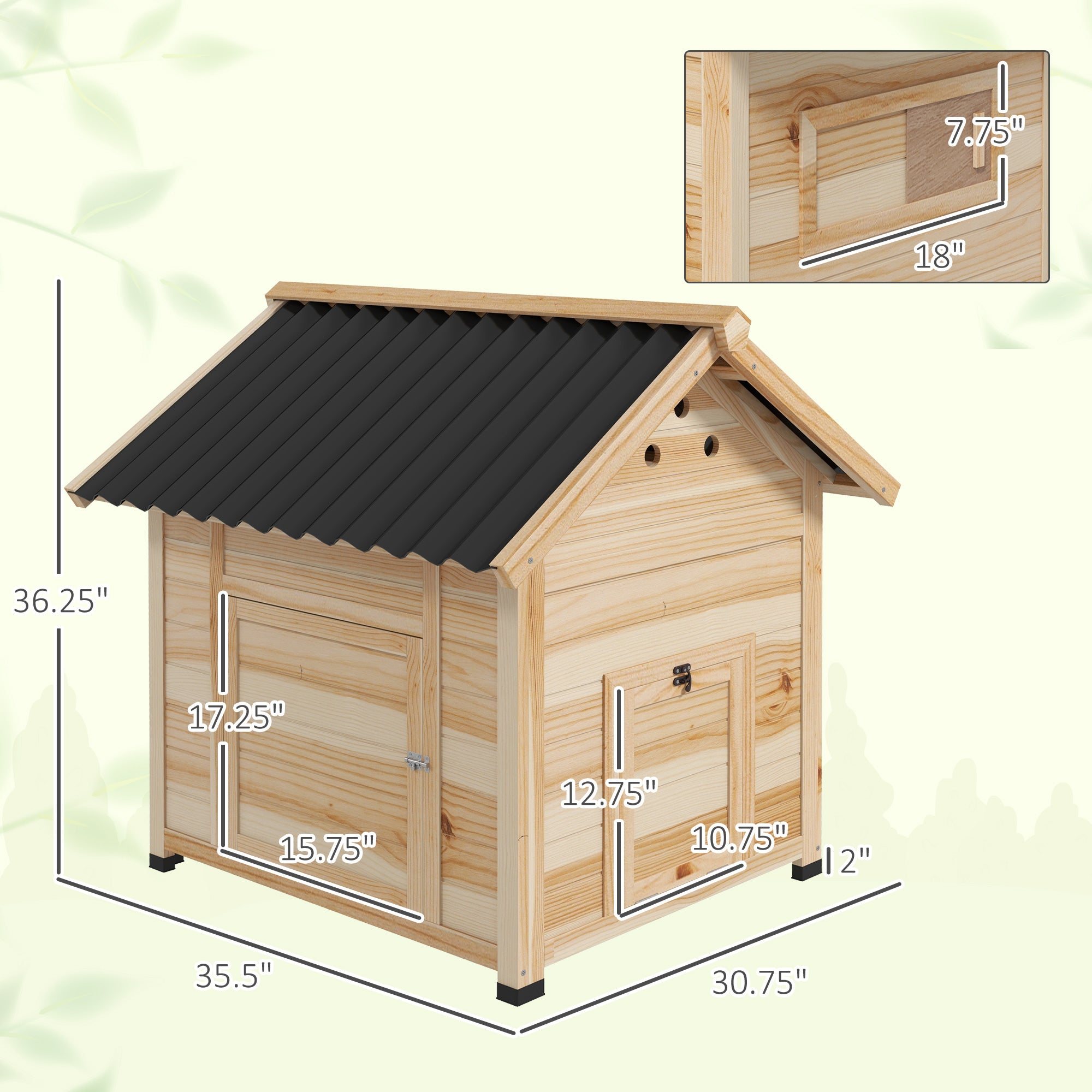 Duck Coop, Wooden Duck House with Openable Roof & Double Doors, Natural Wood - Natural Wood - Image 3