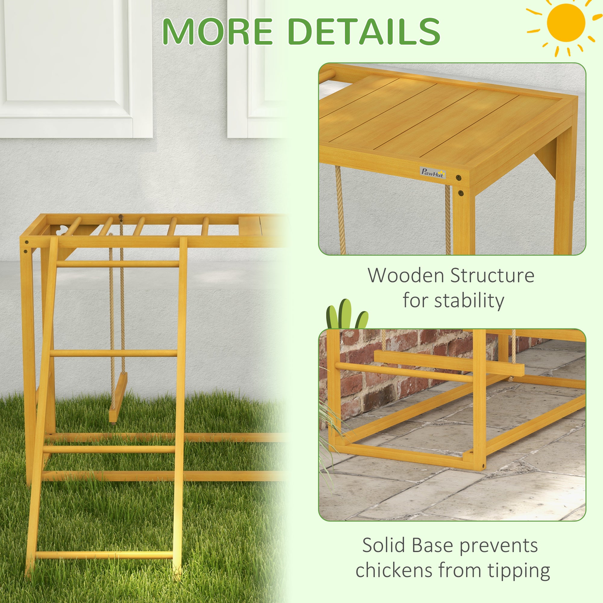 Wooden Chicken Activity Play w/ Swing Set, Chicken Coop Toy, Natural - Natural Wood - Image 6