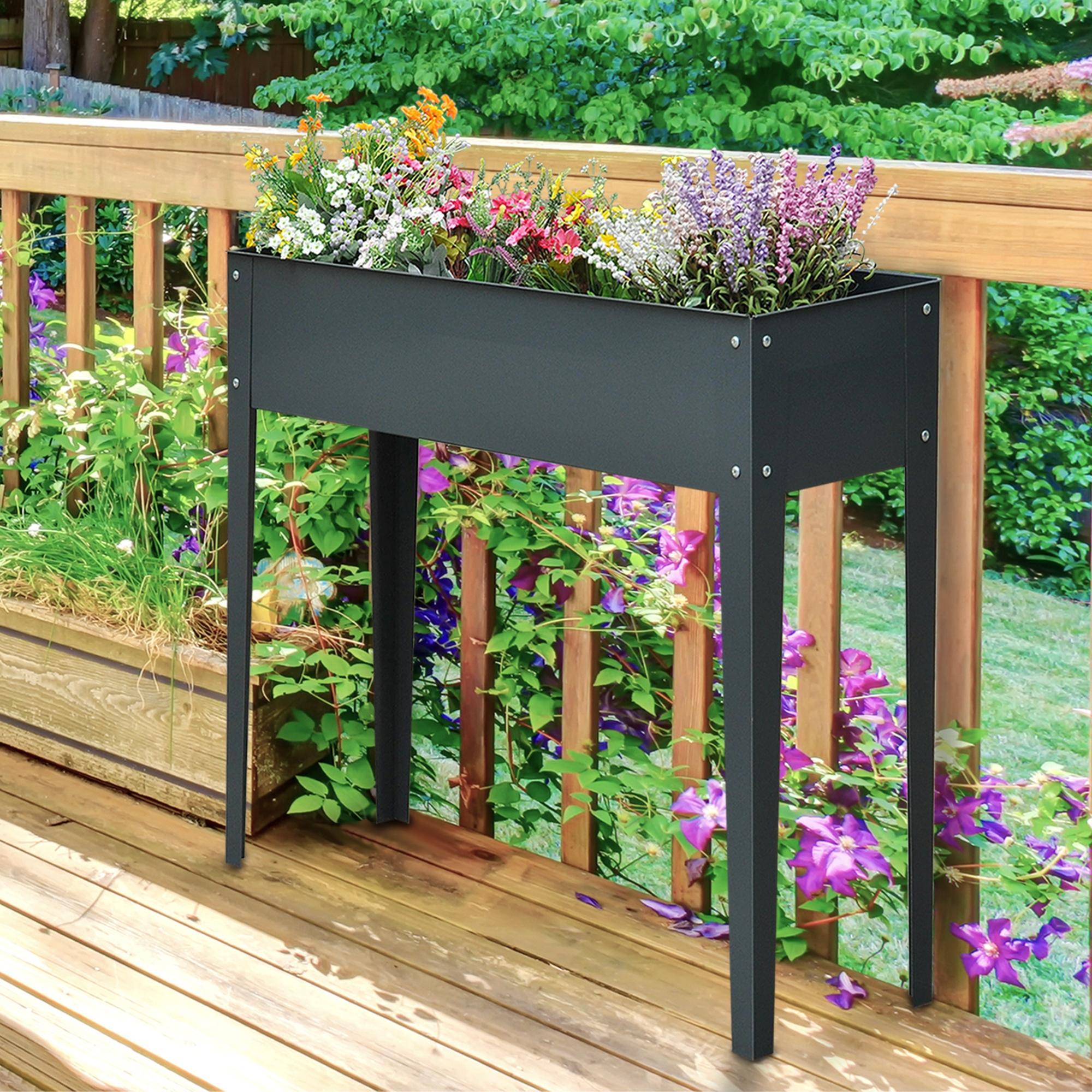 Metal Raised Garden Bed, Elevated Planter Box with Legs and Drain Holes, Dark Gray - Grey - Image 2