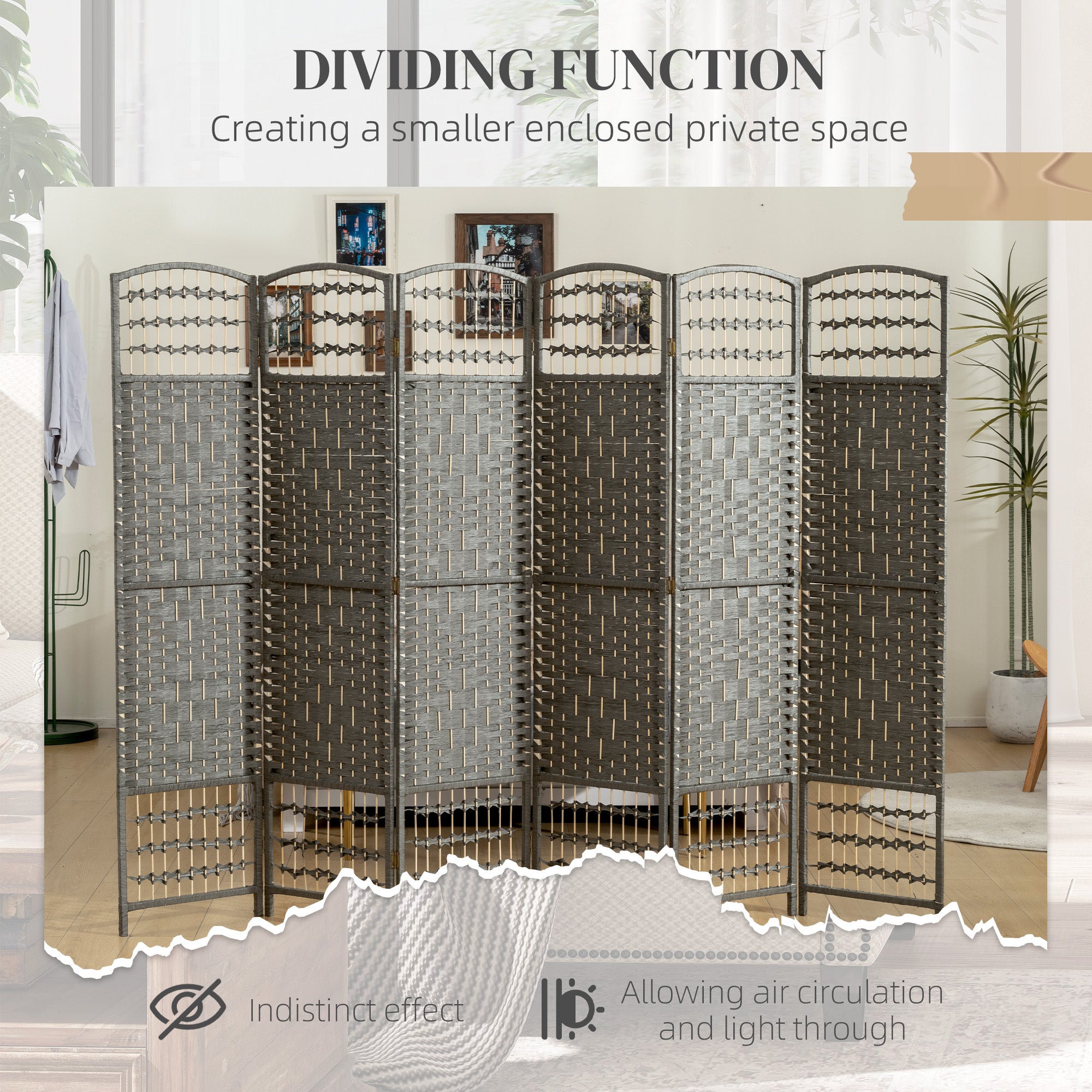 4 Panel Room Divider, Folding Screen, 5.6', Dark Gray