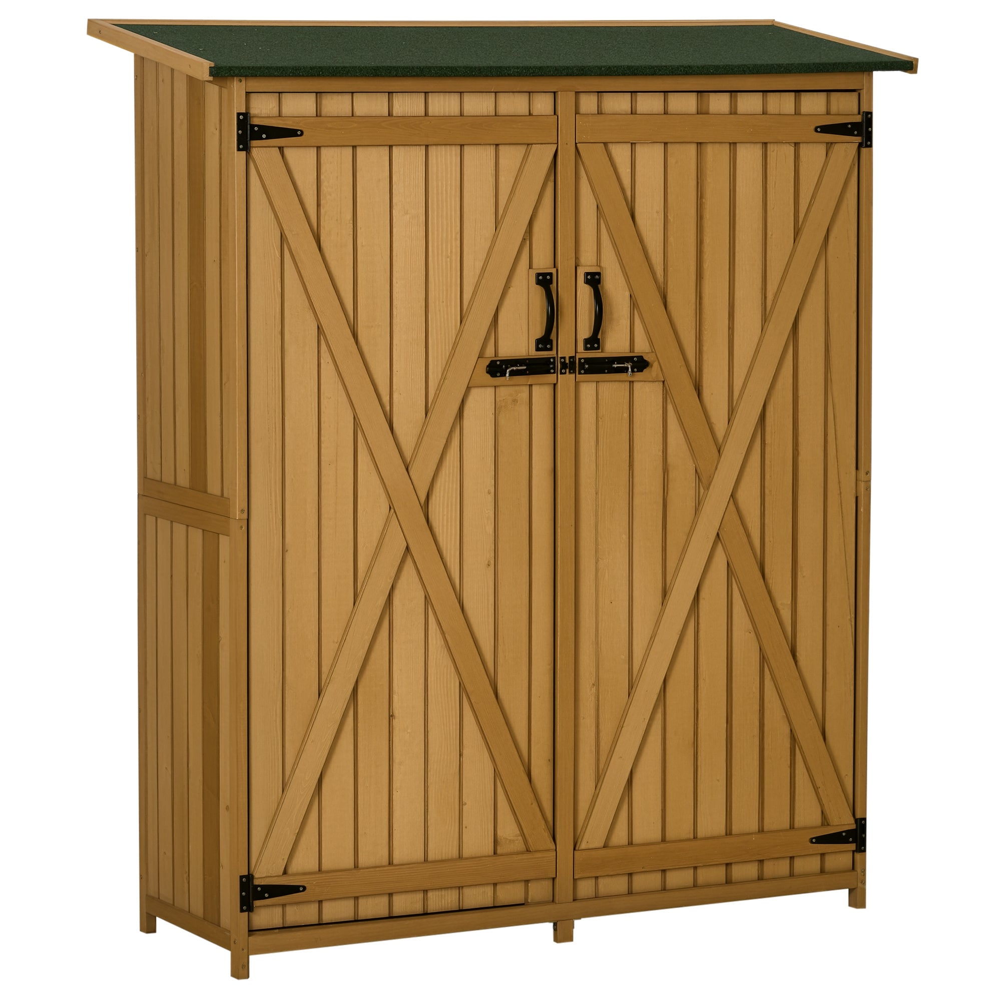 Outdoor Storage Cabinet Wooden Garden Shed Utility Tool Organizer with Waterproof Asphalt Rood, Lockable Doors, 3 Tier Shelves for Lawn, Backyard, Natural - Natural