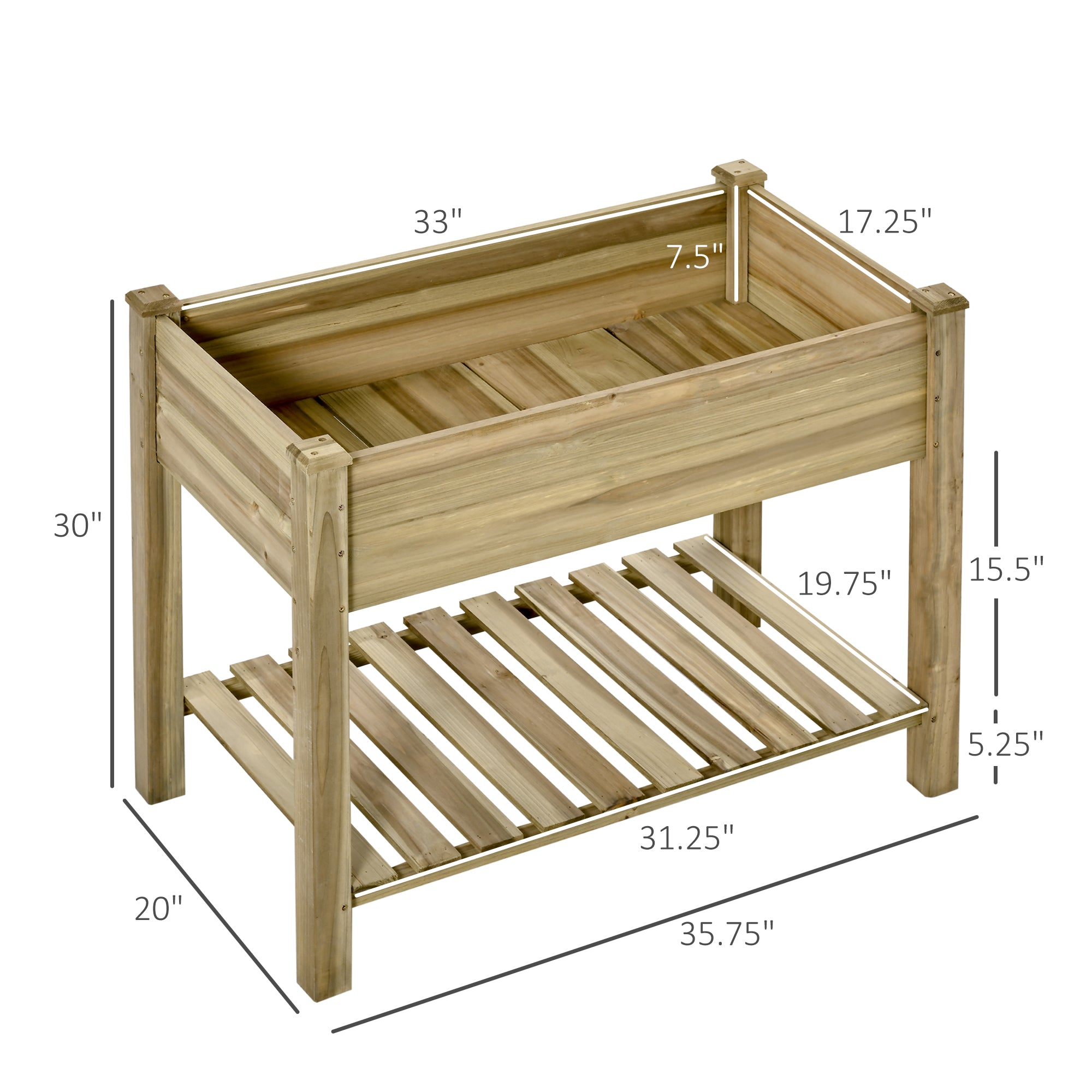 36" x 20" x 30" Raised Garden Bed, Elevated Wood Planter Box with Legs and Storage Shelf for Backyard, Patio, Balcony to Grow Vegetables, Herbs, and Flowers - Green - Image 3