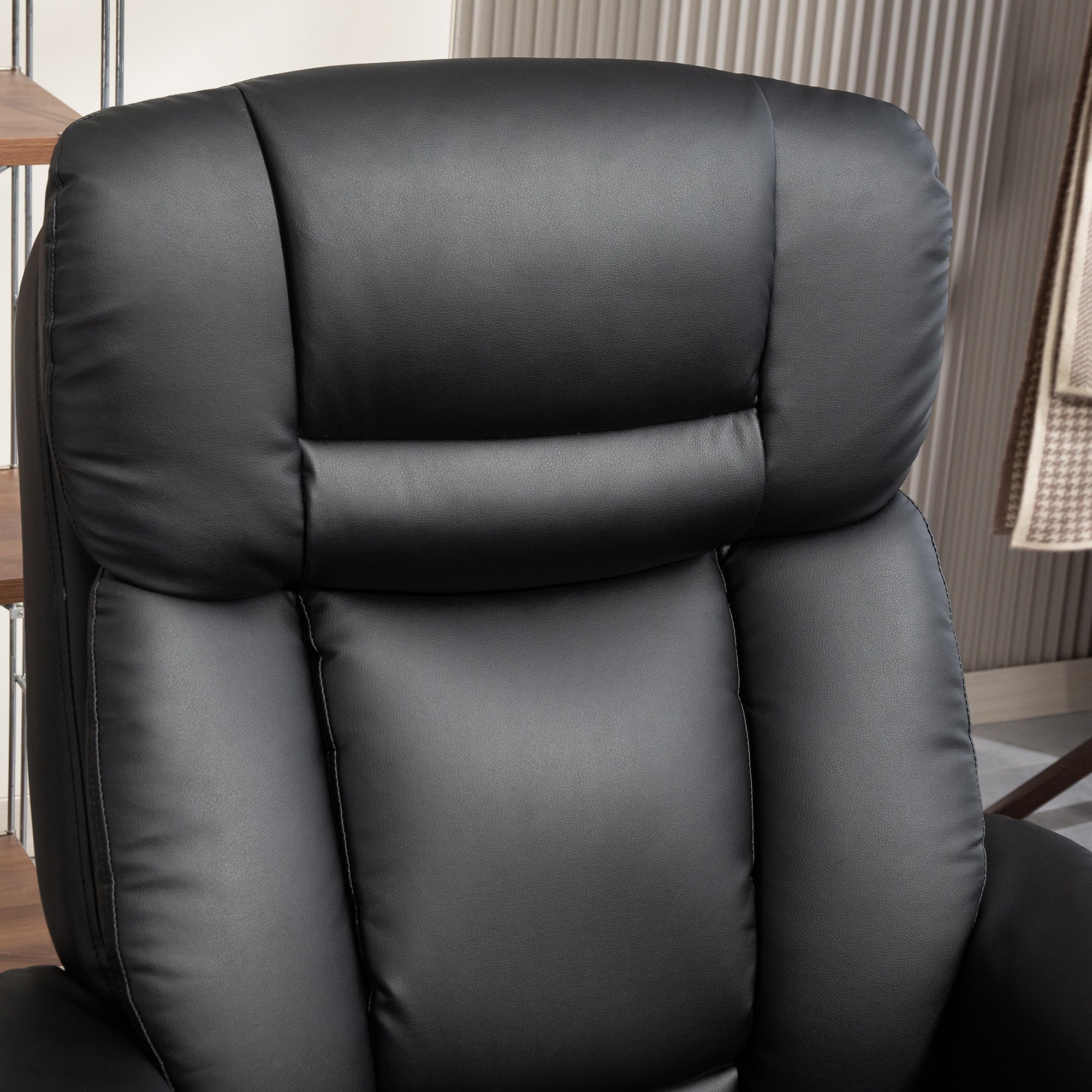 Swivel Recliner with Ottoman, PU Leather Reclining Chair with Footrest, for Living Room, Bedroom, Black