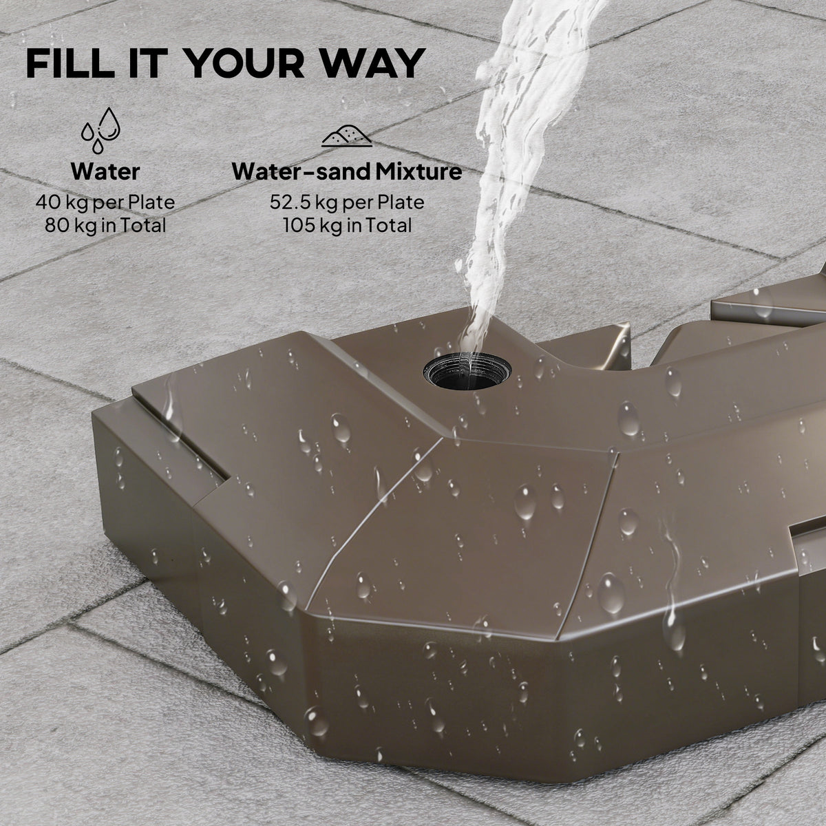 2-Piece Cantilever Umbrella Base Weight Set, 231 lb Water or Sand Fillable Outdoor Offset Umbrella Weights, Brown