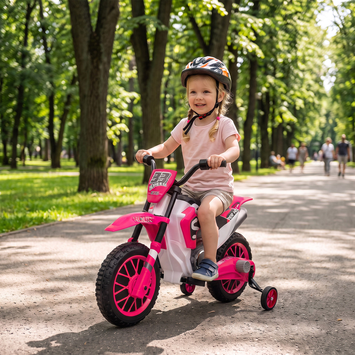 12V Kids Motorcycle with Dual Motors, Training Wheels, Rear Suspension, Soft Start, Max Speed 5 MPH, for 3-6 Years, Pink
