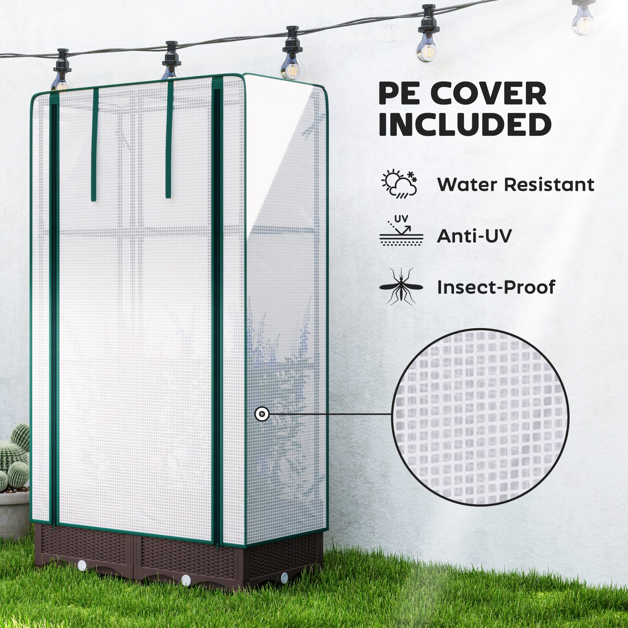 Garden Bed with Trellis, Outdoor Plant Box with PE Cover, Drainage Holes and Zipper Door, 31.5" x 15.7" x 48.8", Brown - Brown - Image 5