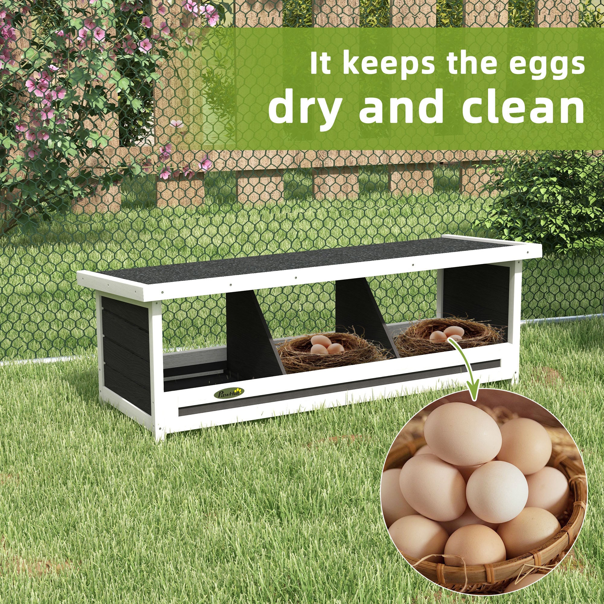 Wood Nesting Boxes Chicken Coop Accessories for Up to 3 Chickens, with Asphalt Roof, Gray - Gray - Image 7