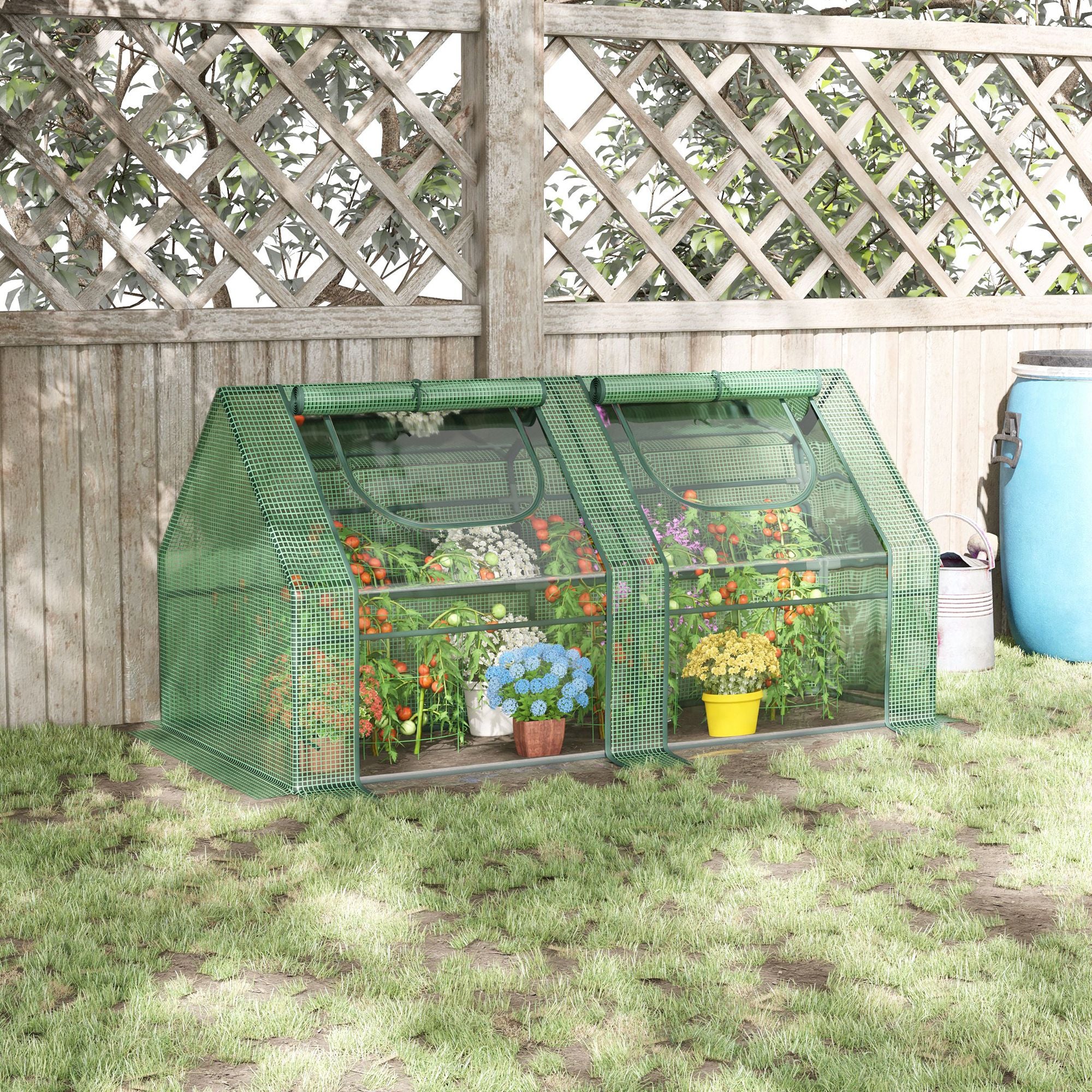 6' x 3' x 3' Portable Greenhouse, Garden Hot House with Two PE/PVC Covers and 2 Roll Up Windows, Green - Green - Image 2