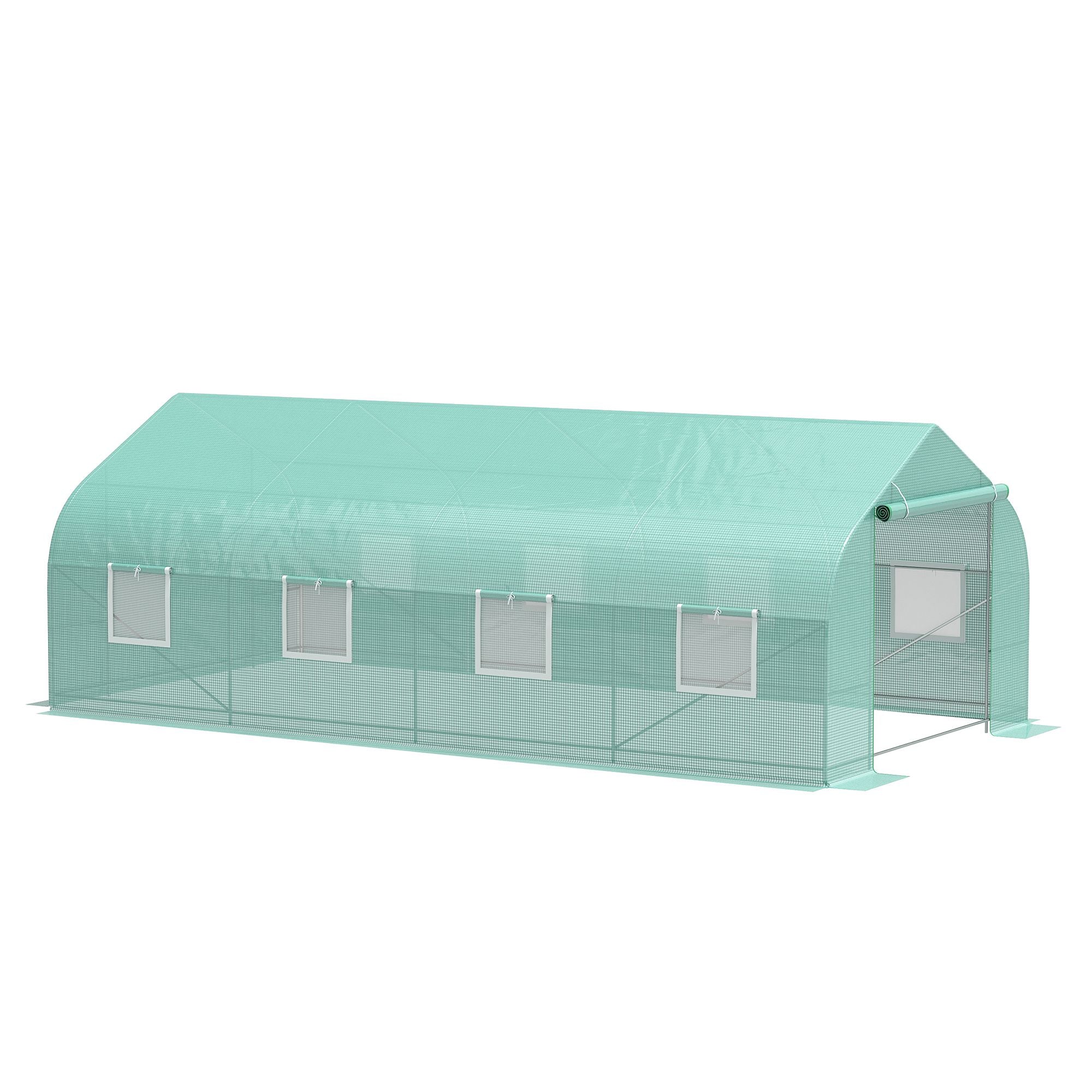 20' x 10' x 7' Outdoor Walk-in Greenhouse, Tunnel Green House with Roll-up Windows, Zippered Door, PE Cover, Heavy Duty Steel Frame, Green - Green