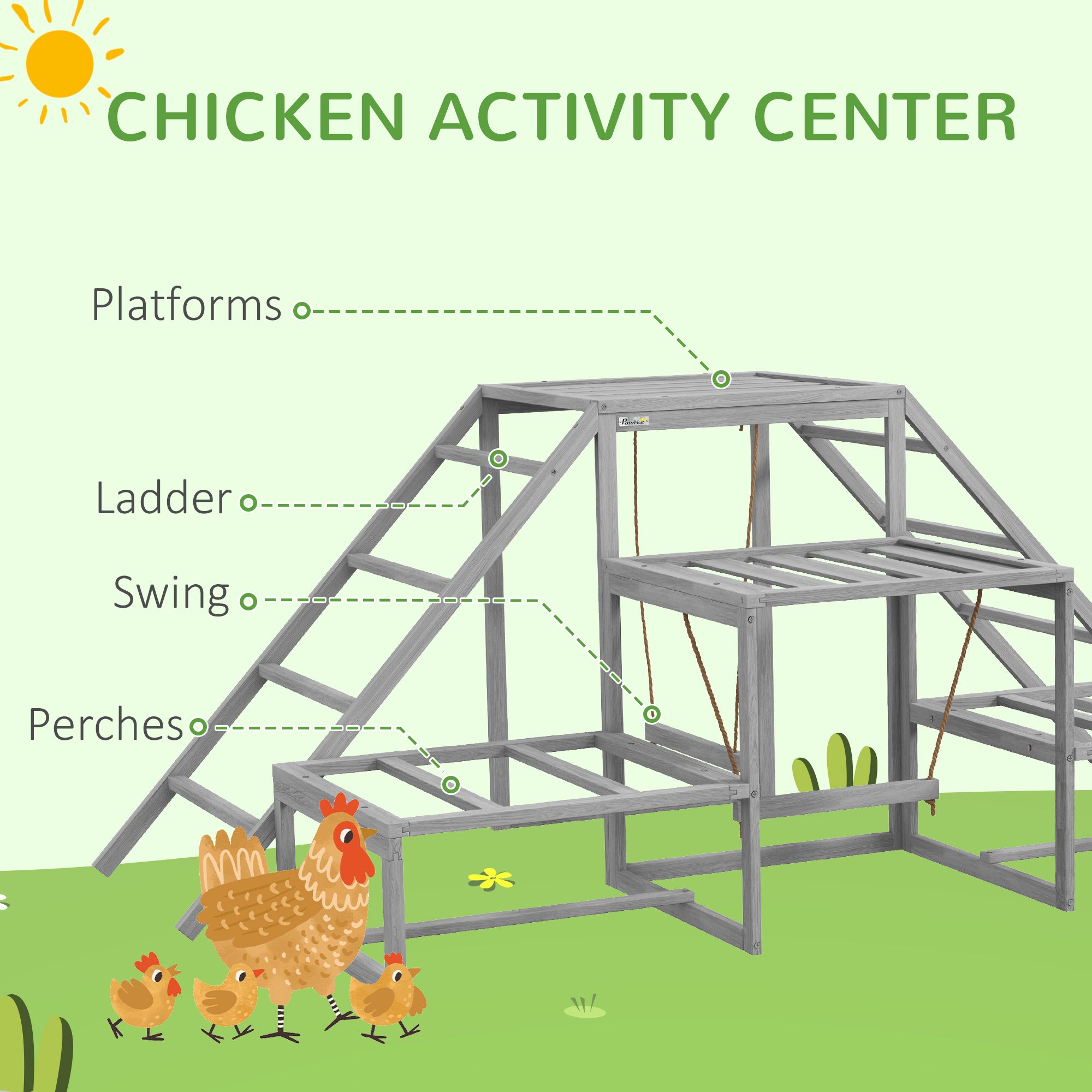 Chicken Roost Toys for Chickens Hens, Coop Accessories with Wood Stand, Ladder Platforms, for 10-15 Chickens - Gray - Image 4