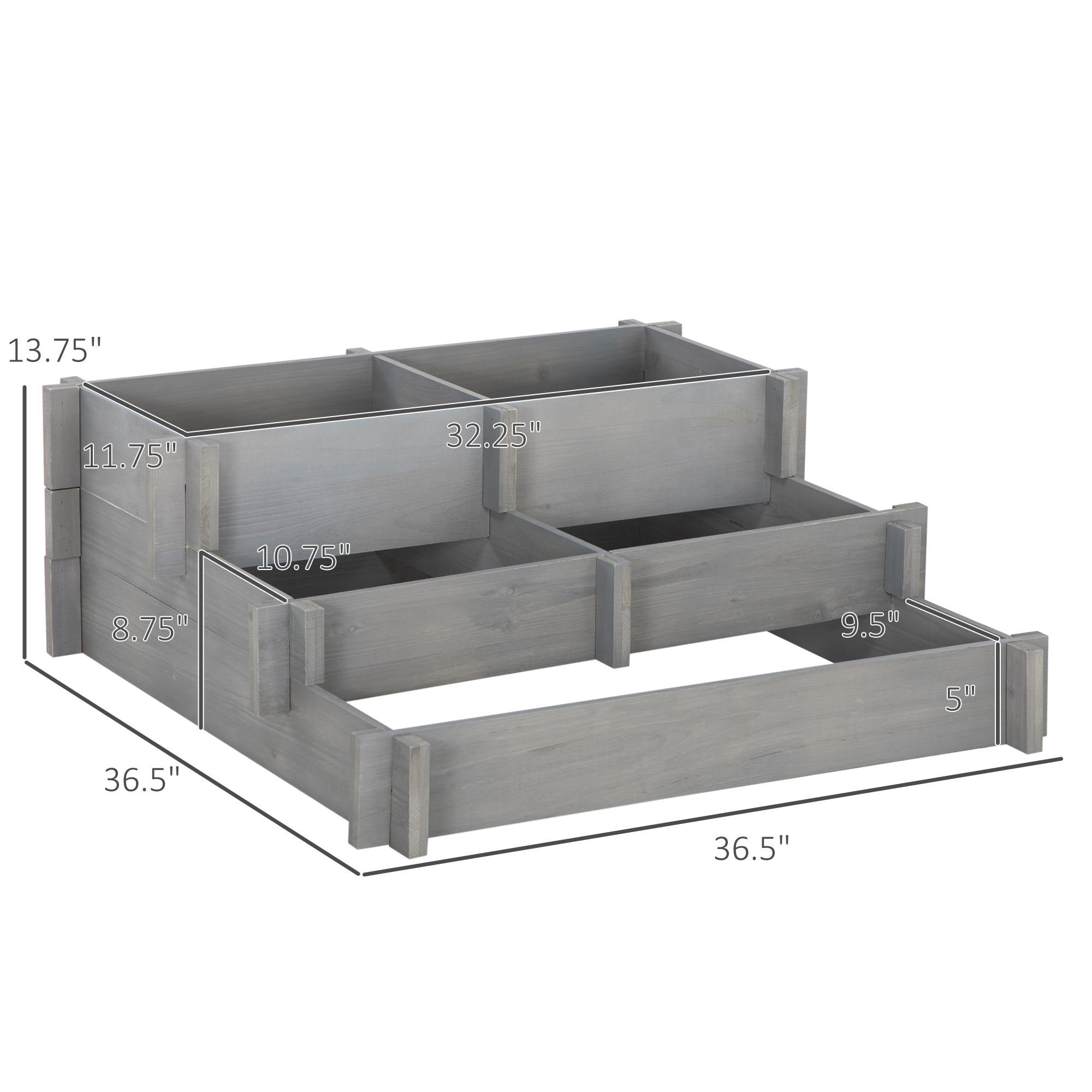 3 Tier Raised Garden Bed, Water Draining Fabric for Soil, Elevated Wood Flower Box for Vegetables, Herbs, Gray - Gray - Image 3
