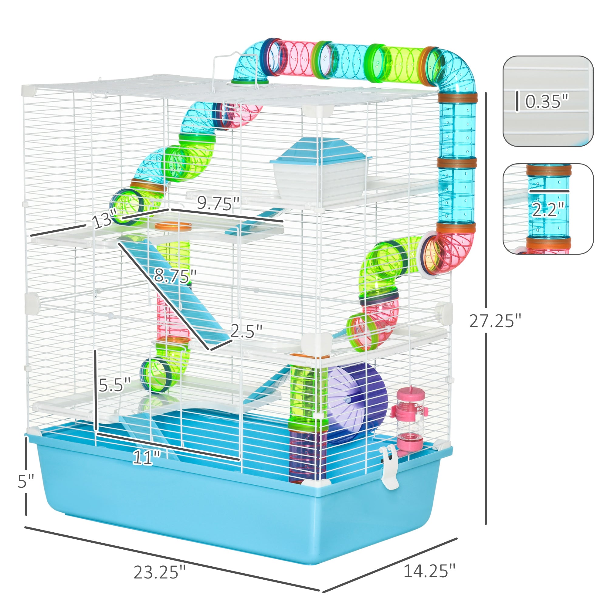 Extra Large 23" Hamster Cage with Tubes and Tunnels, Portable Carry Handles, Rat House and Habitats Big 5-Tier Design, Mouse Cage Includes Exercise Wheel, Water Bottle, Food Dish, Light Blue - Light Blue - Image 3