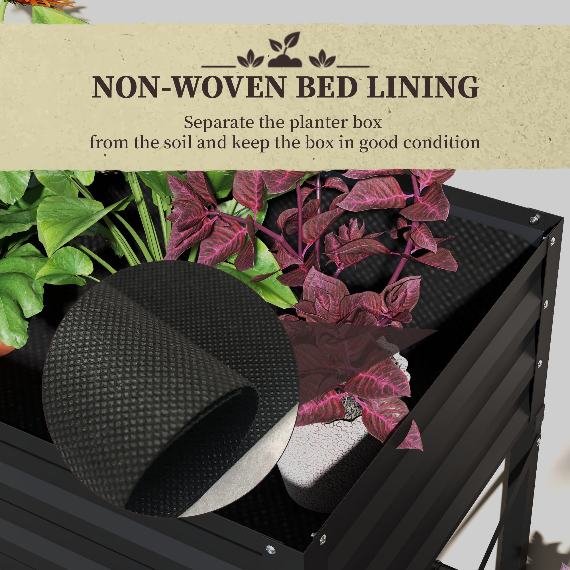 Galvanized Raised Garden Bed, Metal Planter Box with Legs, Storage Shelf and Bed Liner, Black - Black - Image 7