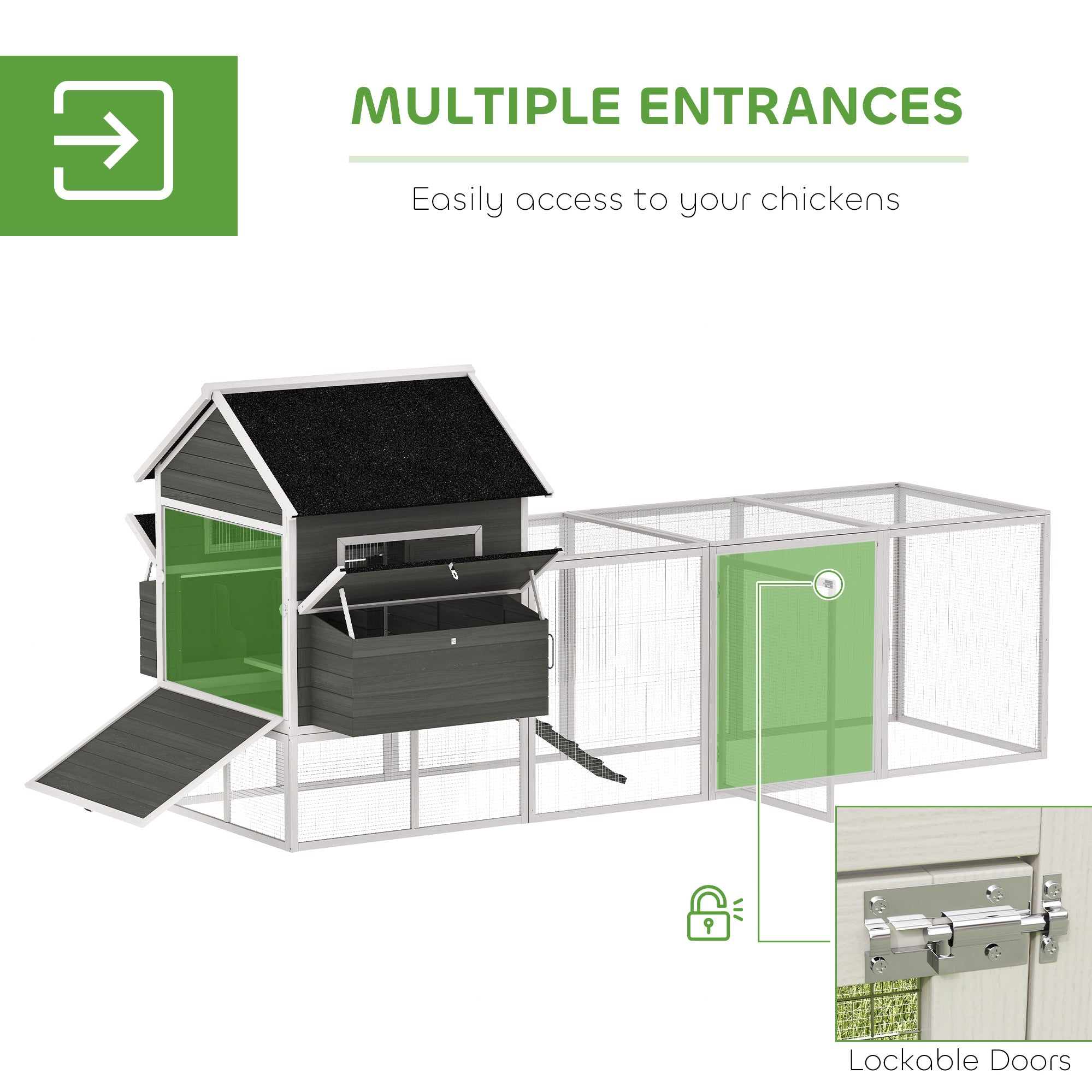 137" Wooden Chicken Coop for 8-10 Chickens, Backyard, Dark Gray - Dark Gray - Image 5