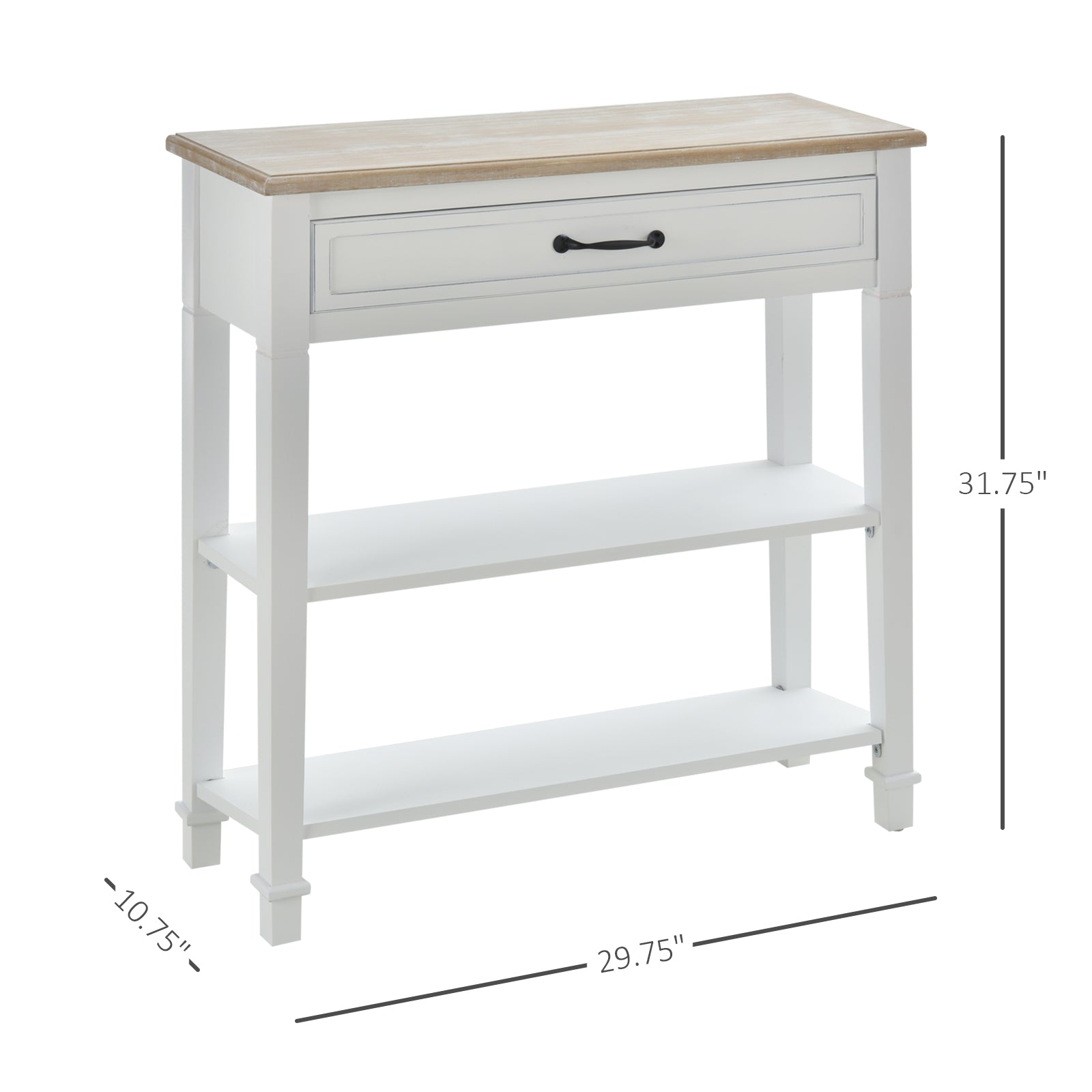Modern Style Sofa Console Entry Hallway Table with Drawer and Shelves, Sturdy Build, and Large Storage, White