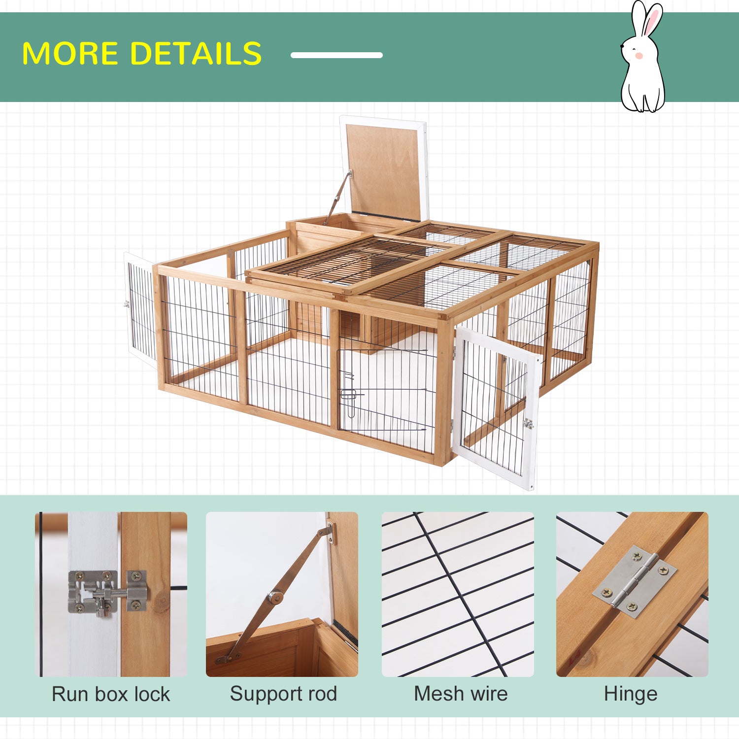 Rabbit Hutch, Waterproof Rabbit House for Small Animals, Natural - Natural Wood - Image 6