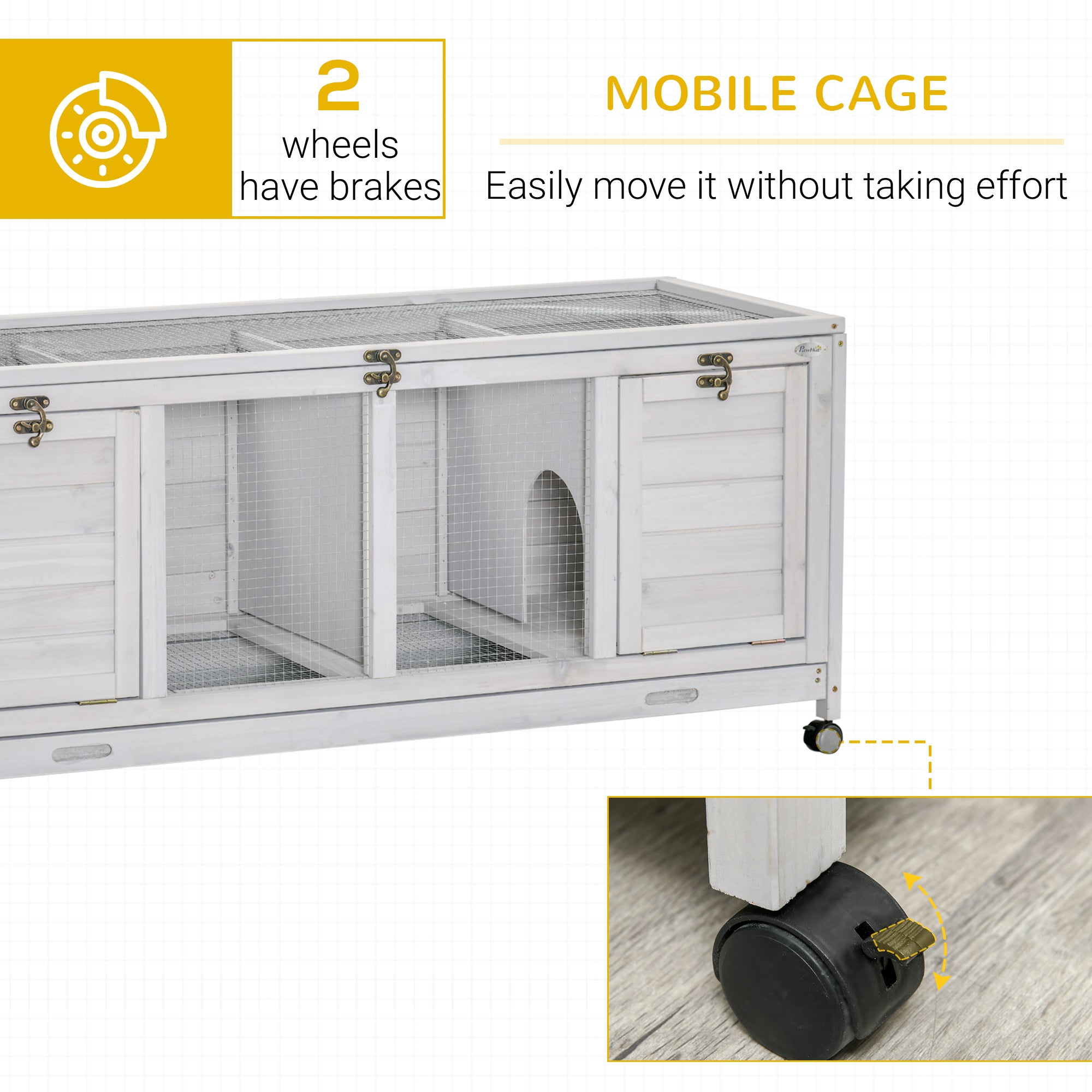 Wooden Rabbit Hutch with Wheels, Dividers for Indoor Use, Light Gray - Gray - Image 7