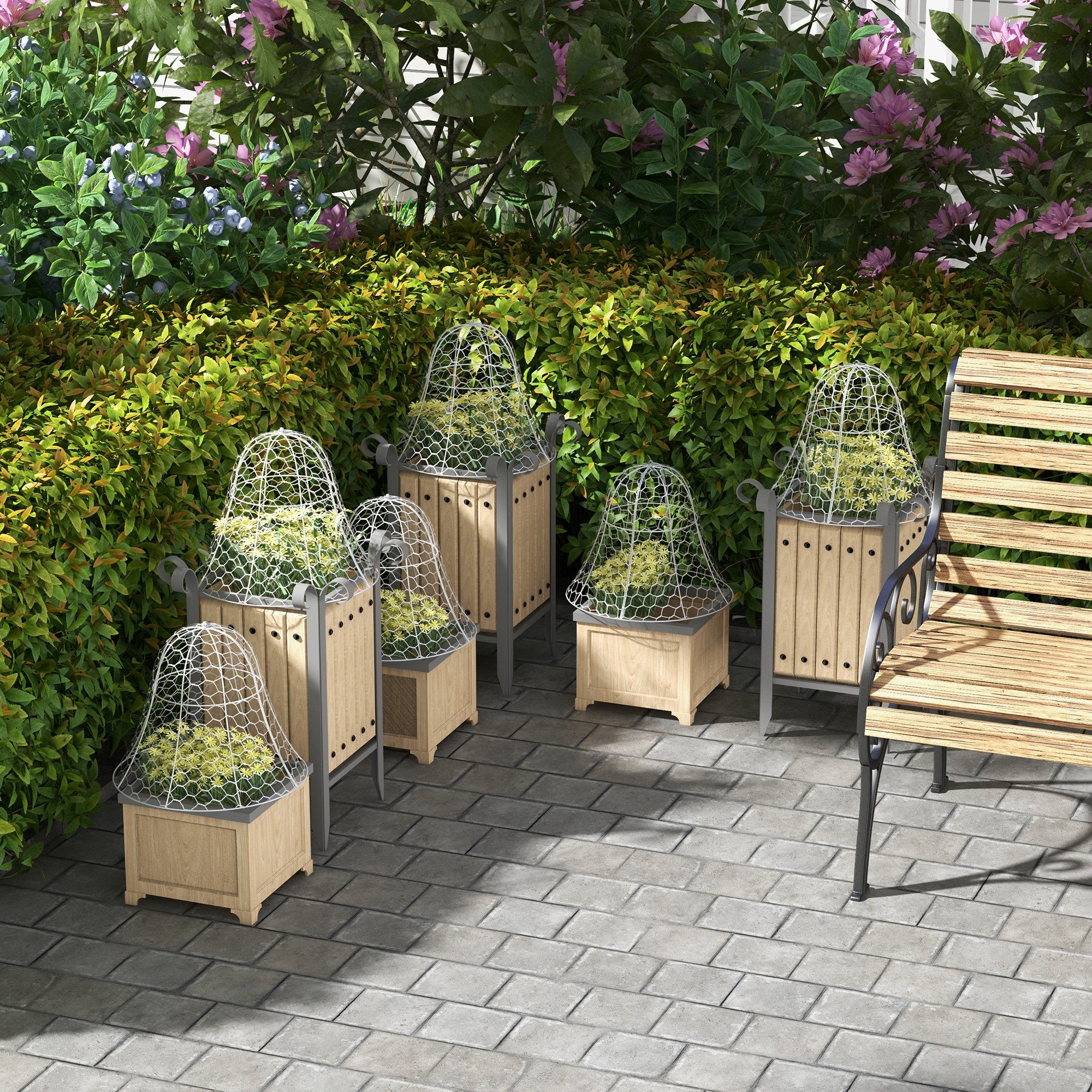 6 Pack Garden Cloches for Plants, 16" x 13" Metal Crop Cage, Plant Cages to Keep Animals Out, White - White - Image 8