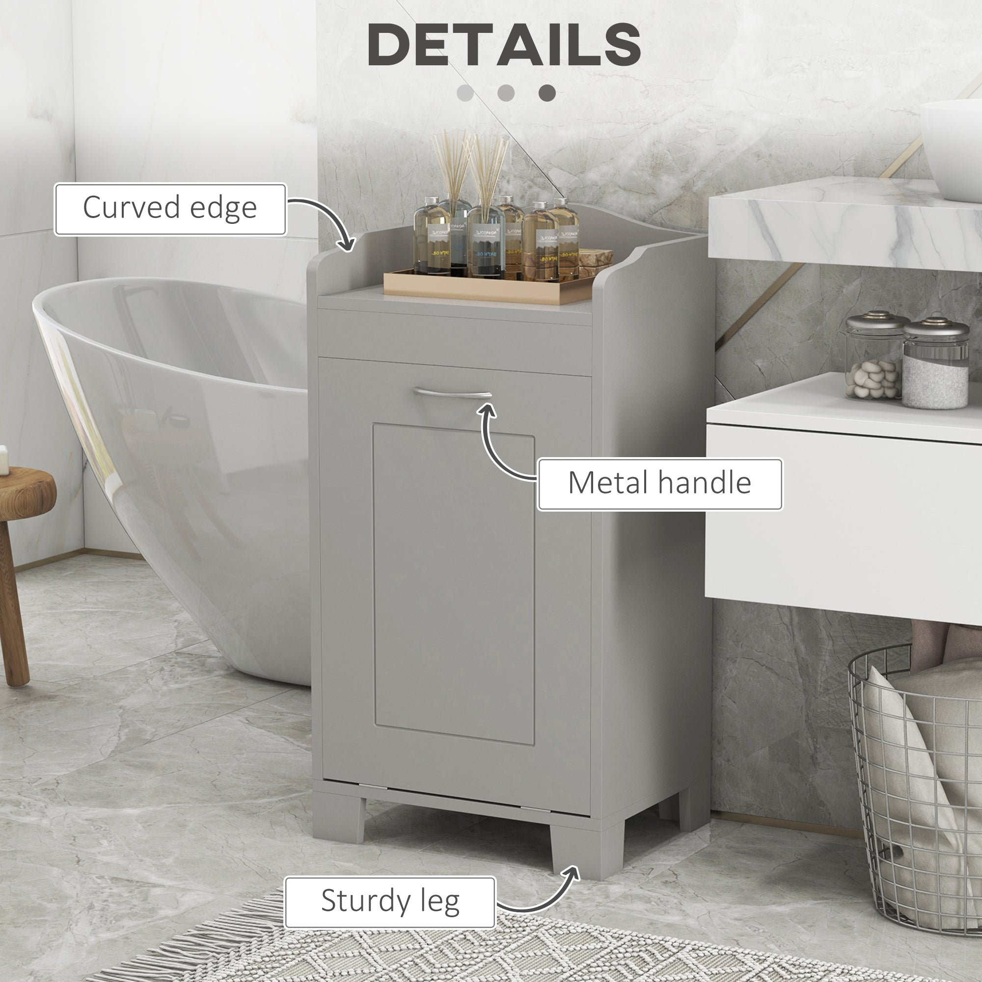 Tilt-out Laundry Storage Cabinet with Tabletop and Compartment Hamper, Gray