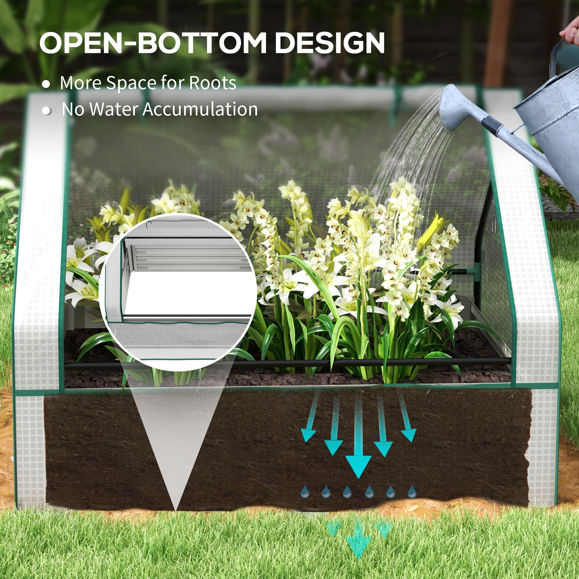 Raised Garden Bed, Outdoor Metal Planter Box with Mini Greenhouse, White and Brown - White, Brown - Image 6