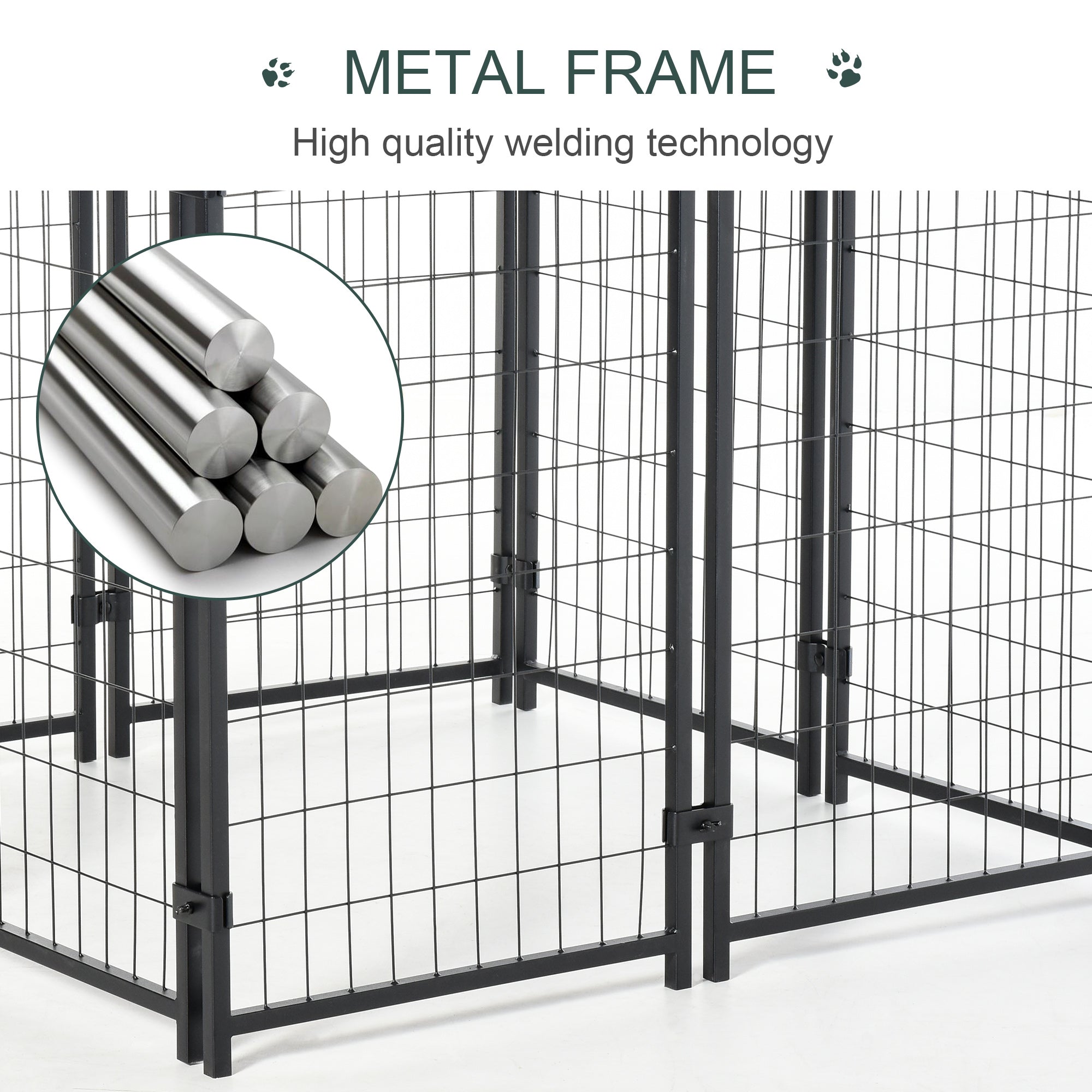 Outdoor Dog Kennel with Roof, 8' x 4' x 6' Heavy Duty Welded Wire Dog Playpen Enclosure with Escape-proof Lock, UV-Resistant & Waterproof Cover, for Large Dogs, Silver - Silver - Image 5