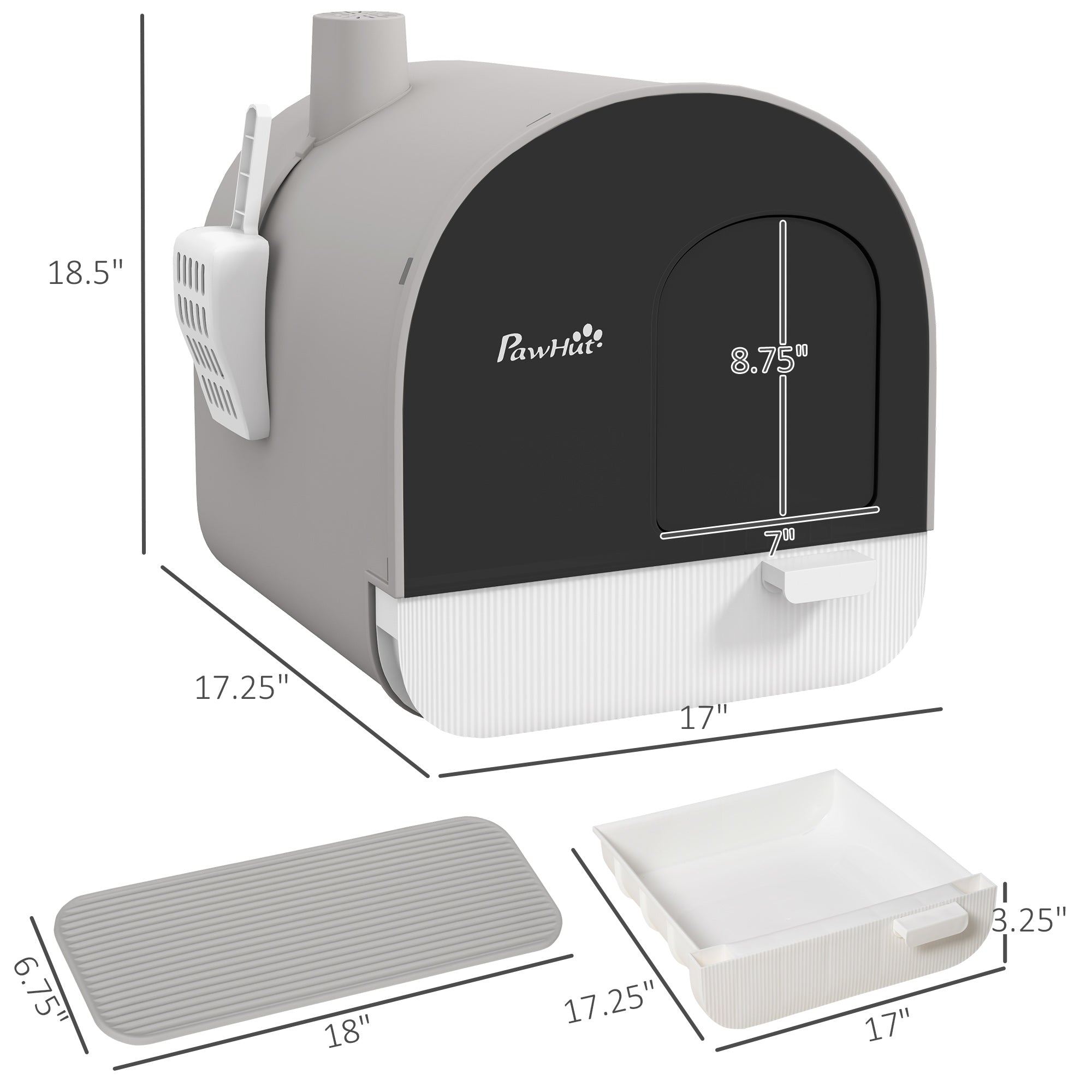 Cat Litter Box with Lid with Scoop and Filter, Light Gray - Light Gray - Image 3