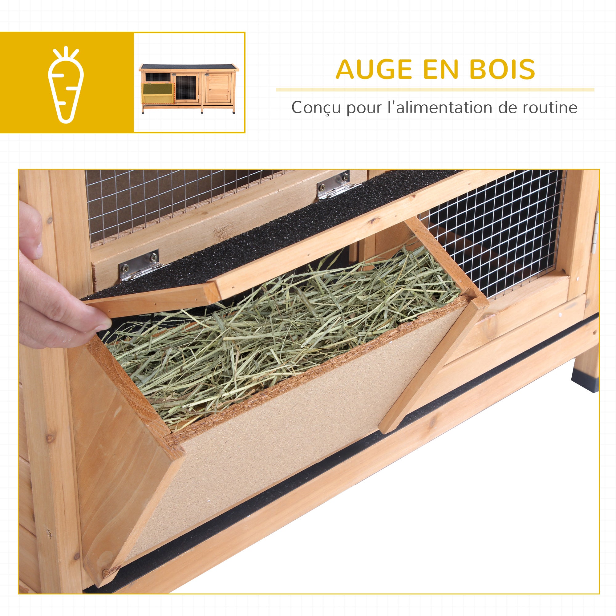 Large Bunny Hutch, Rabbit Cage with 2 Outside Areas and 1 Main House for Small Animals, Yellow - Yellow - Image 6