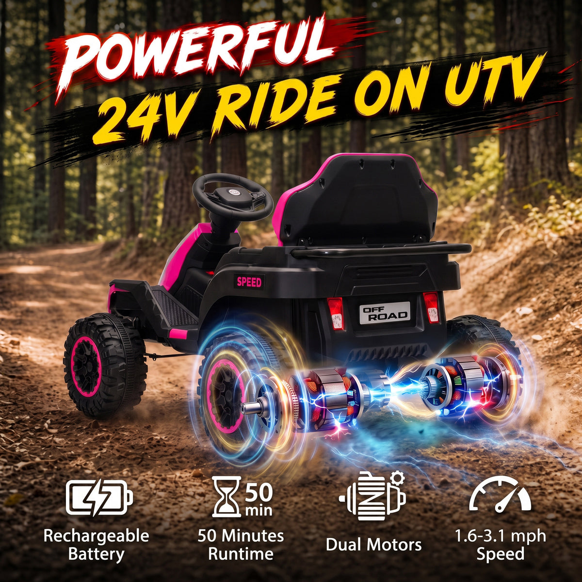 24V Kids Electric Ride On Car with Dual Motors, Remote Control, 4-Wheel Suspension, Soft Start for 3-6 Years, Pink