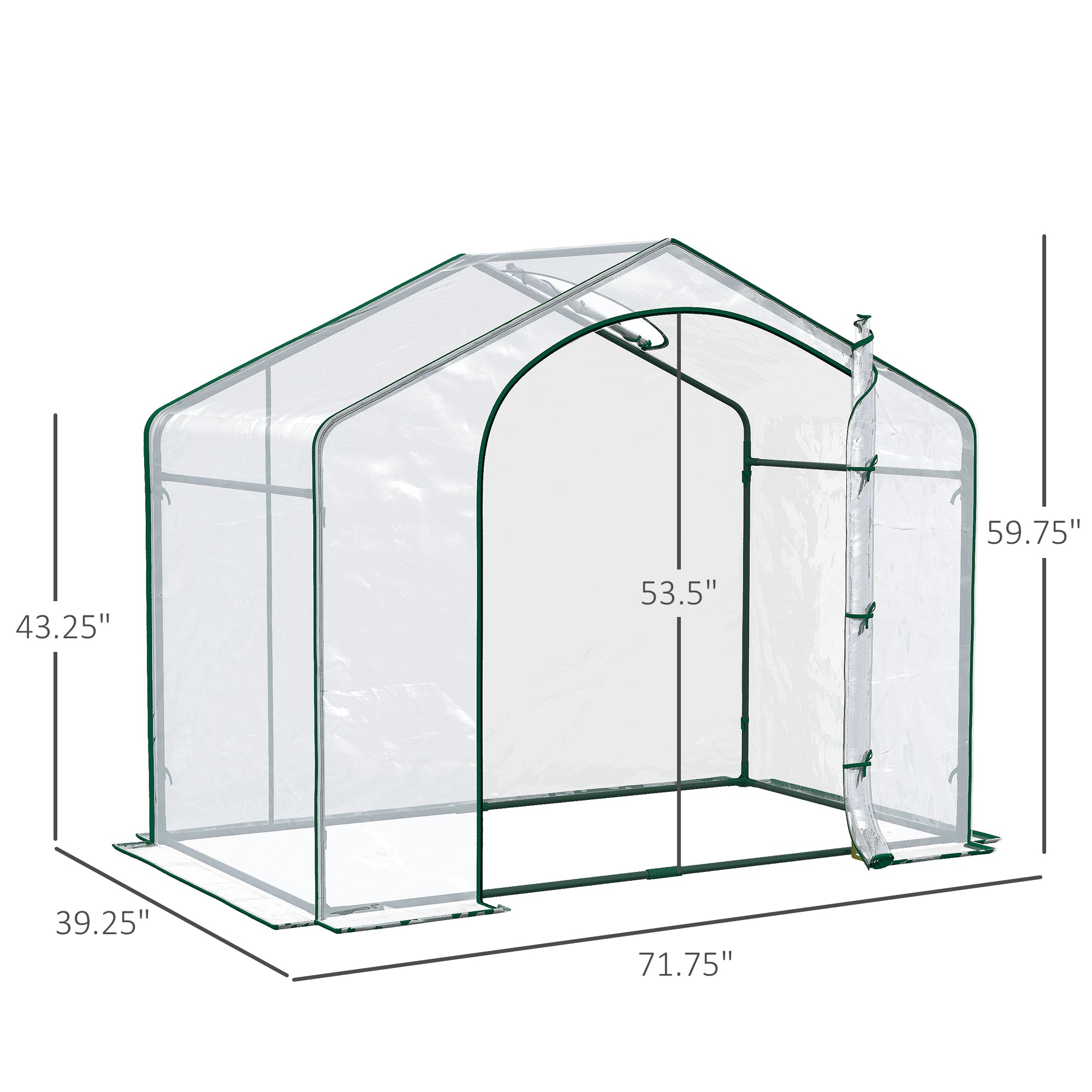 6' x 3' x 5' Portable Walk-in Greenhouse, Plastic Cover, Steel Frame Garden Hot House, Zipper Door, Top Vent for Flowers, Vegetables, Saplings, Tropical Plants, Clear - Clear - Image 3