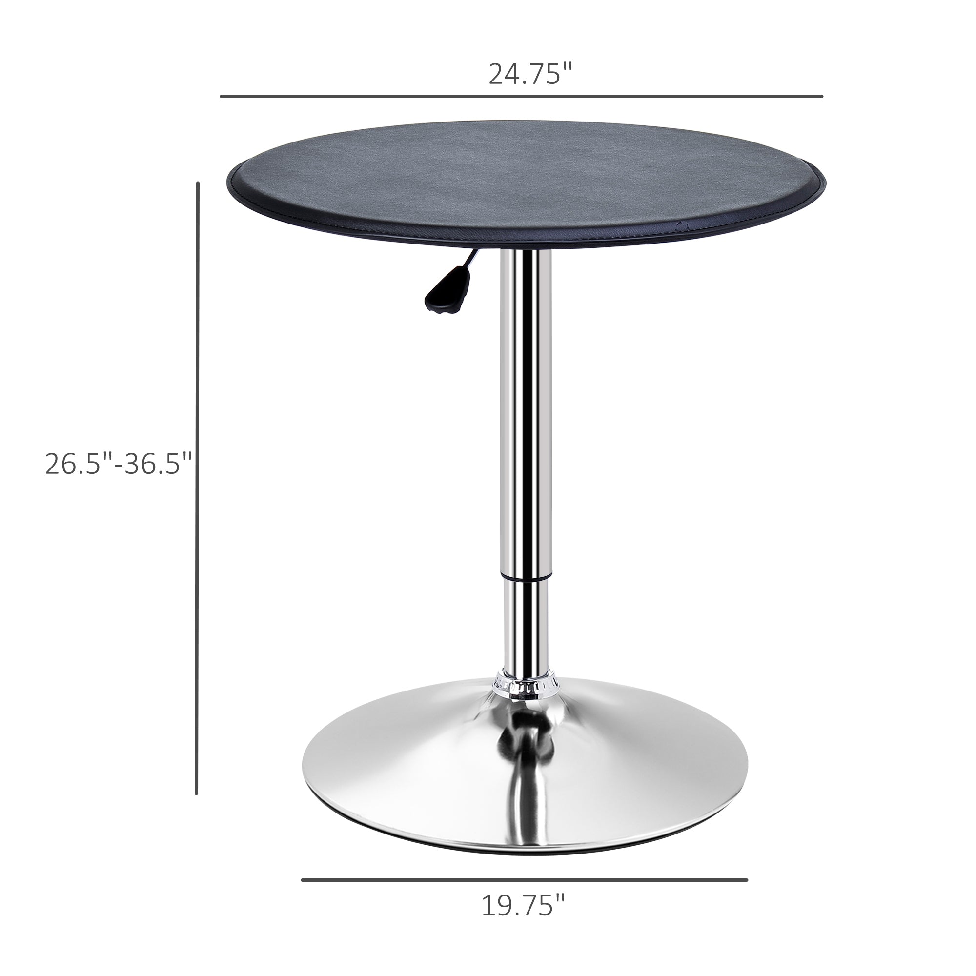 25" Classic Round Adjustable Faux Leather Chrome Standing Bistro Table, Black