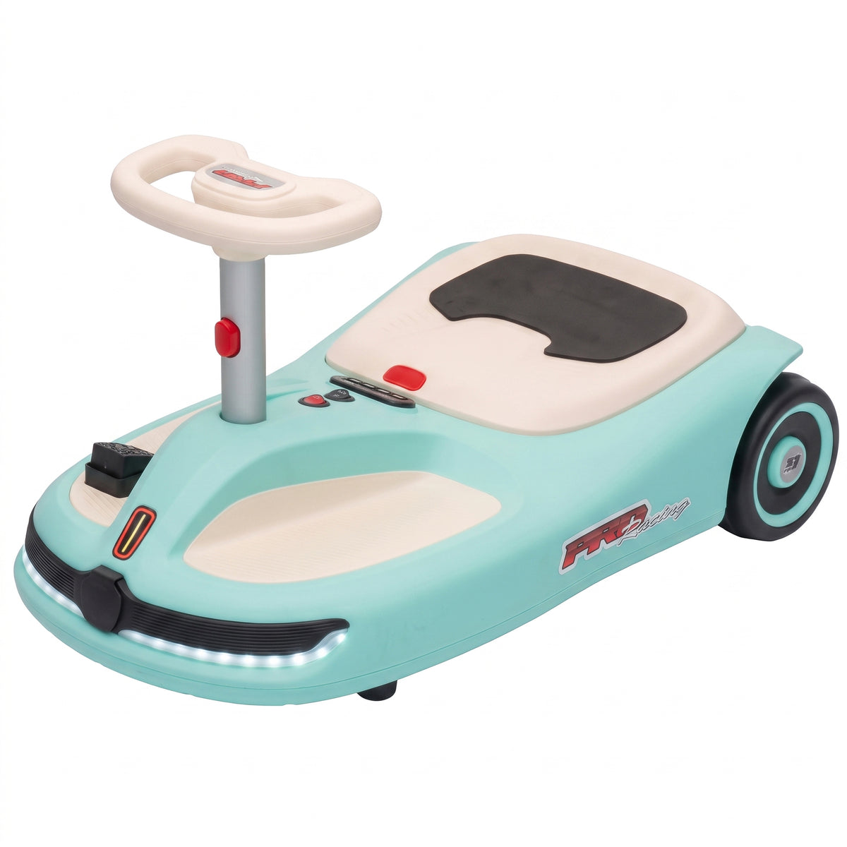 12V Electric Wiggle Car with Pedal, Kids Ride On Car with 2 Speeds, Soft Start, Music, Lights for 3-5 Years, Light Blue