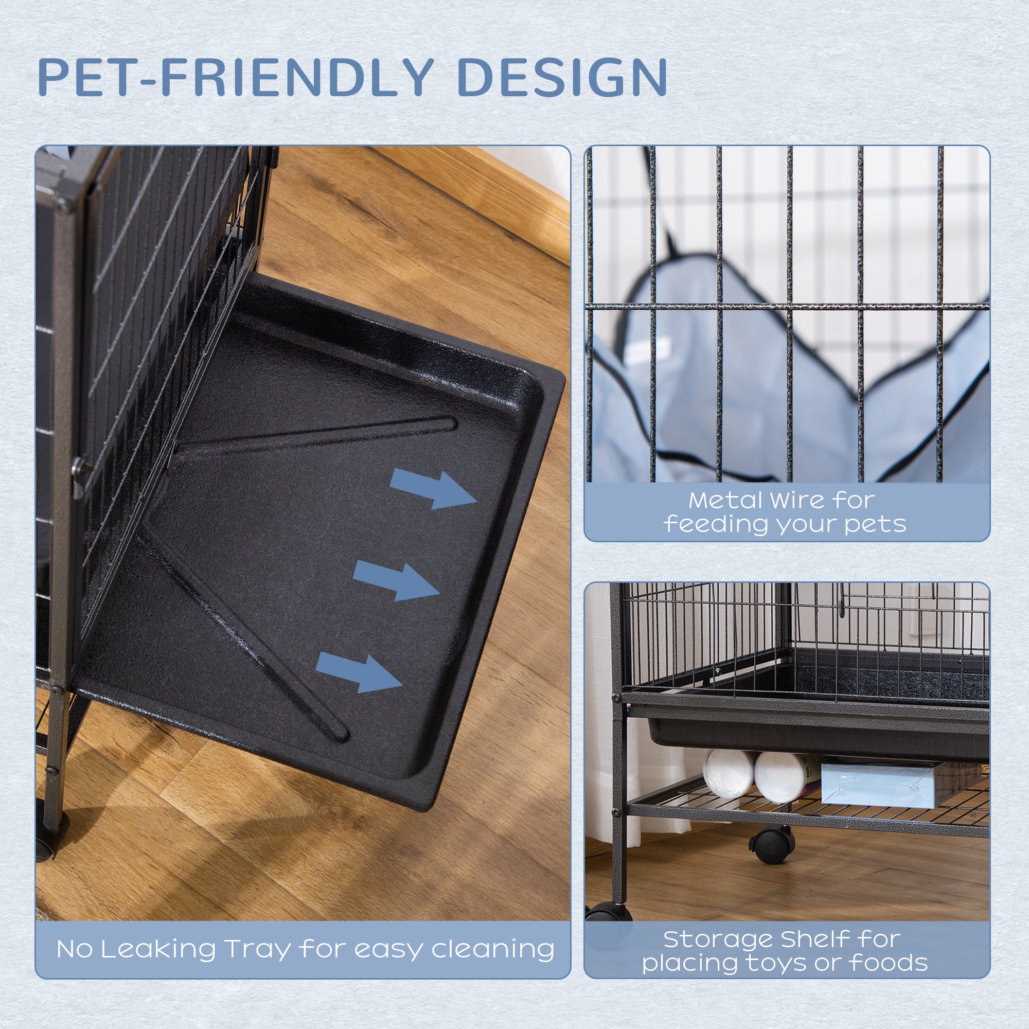 Small Animal Cage with Wheels, Pet Playpen for Rat, Syrian Hamster, Kitten, Ferrets, Chinchillas with Bottom Storage Shelf, Removable Tray, Ramp, 31.5" x 20.5" x 33.1" - Black - Image 7