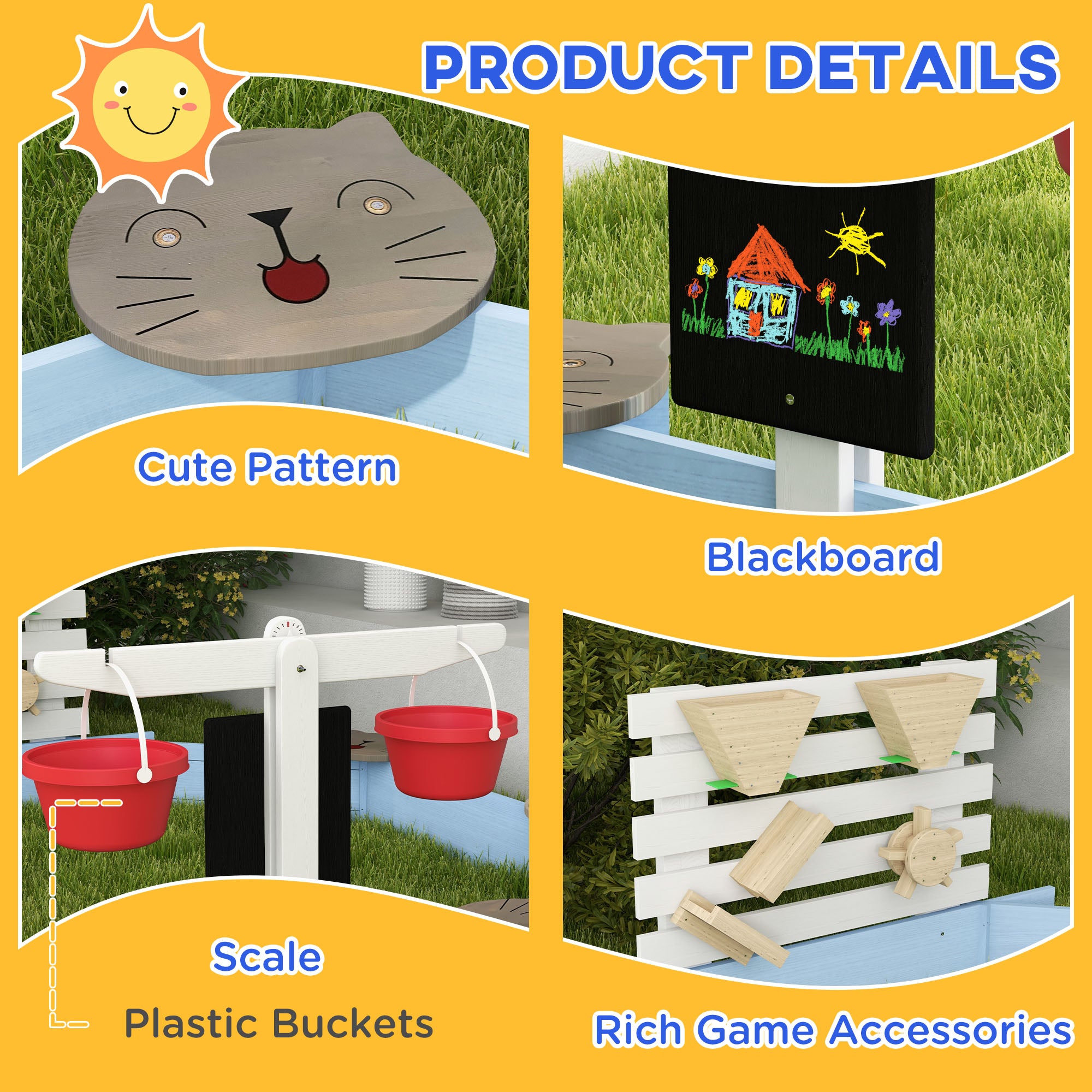 Wooden Sandbox for 3-7 Years, 85" x 85" x 25", Blue