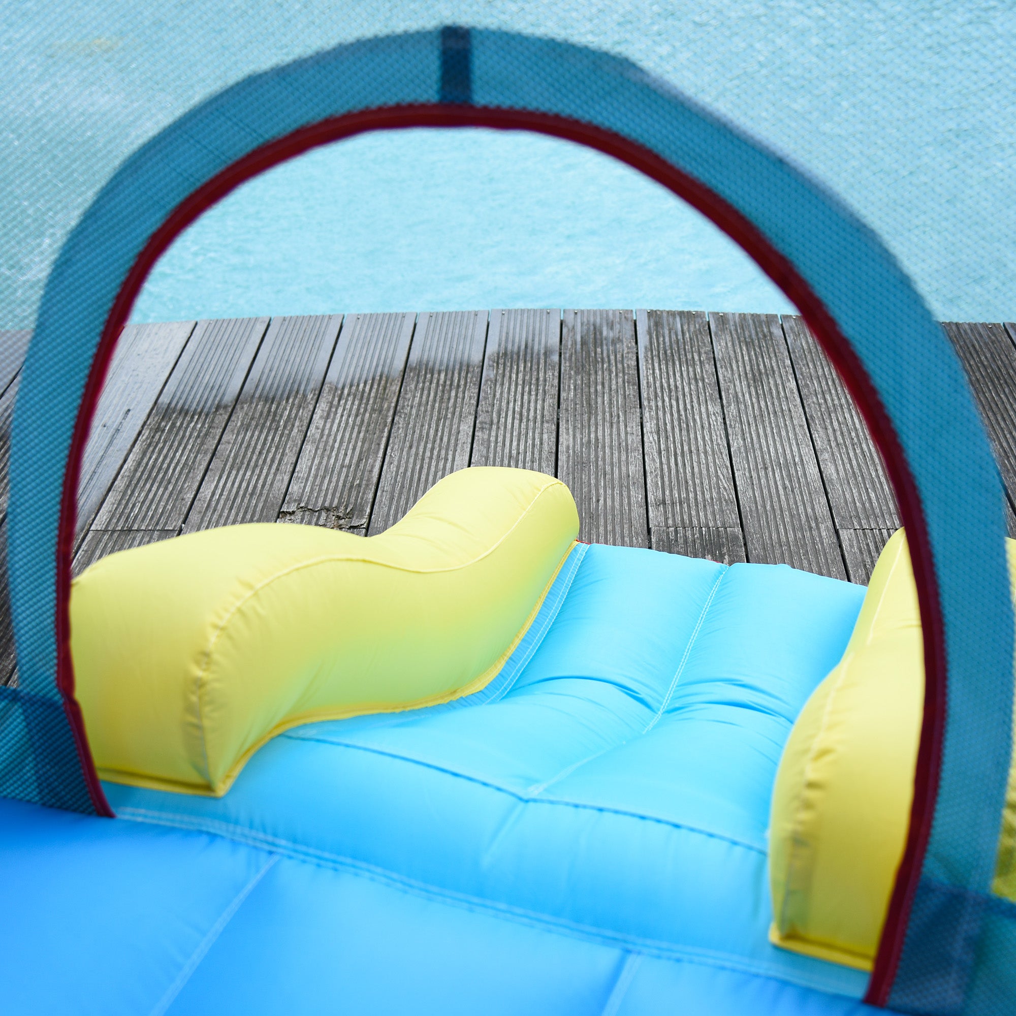 Kids Bounce House, 4-in-1 Rocket Inflatable Water Slide Jumping Castle with 2 Slides, Climbing Wall, Trampoline, & Water Pool Area, Air Blower