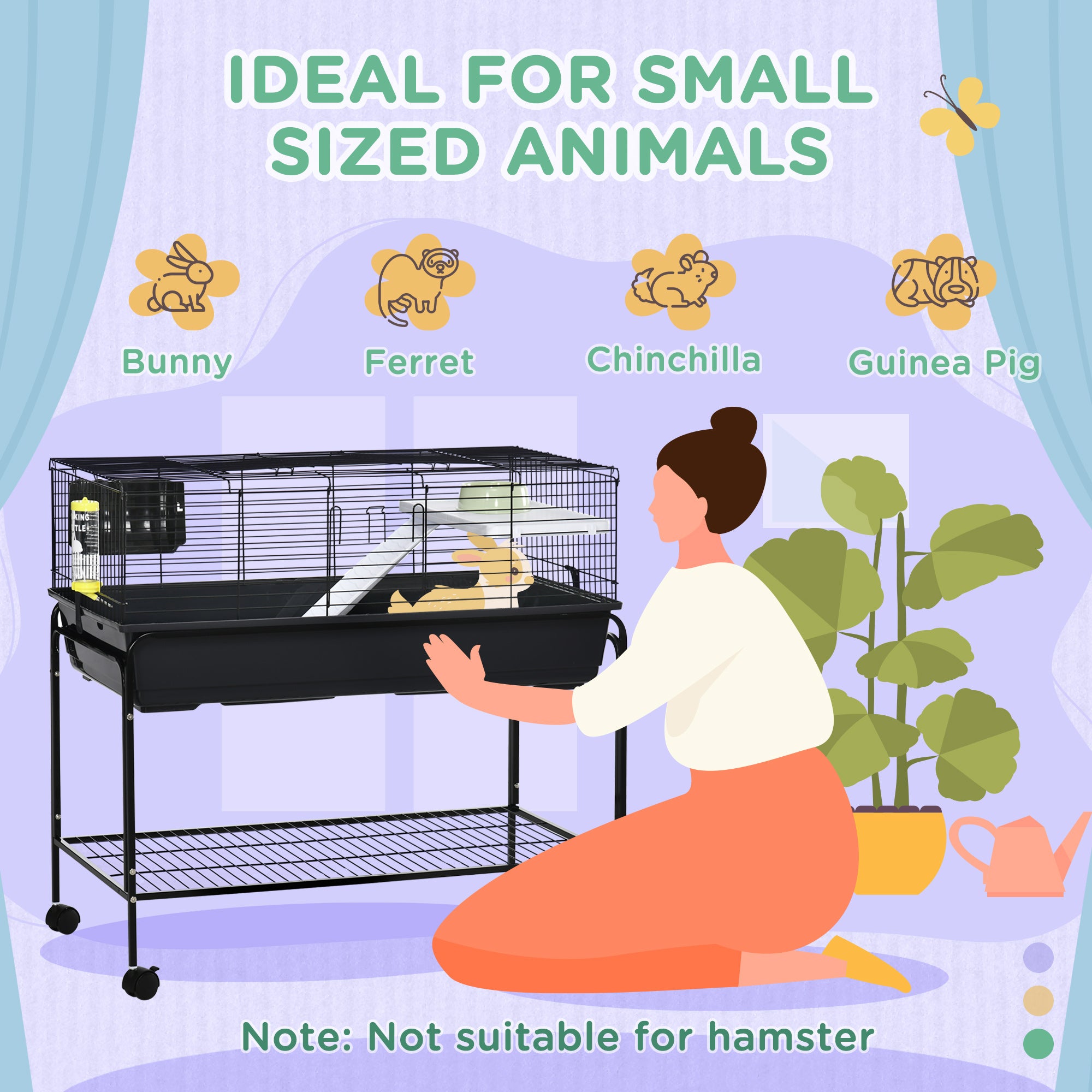 Two-Story Small Animal Cage Removable from Stand, Guinea Pig Cage with Shelf & Wheels, Pet Habitat for Hedgehog, Chinchilla, Ferret, 39" x 20.5" x 36.5", Black - Grey - Image 5