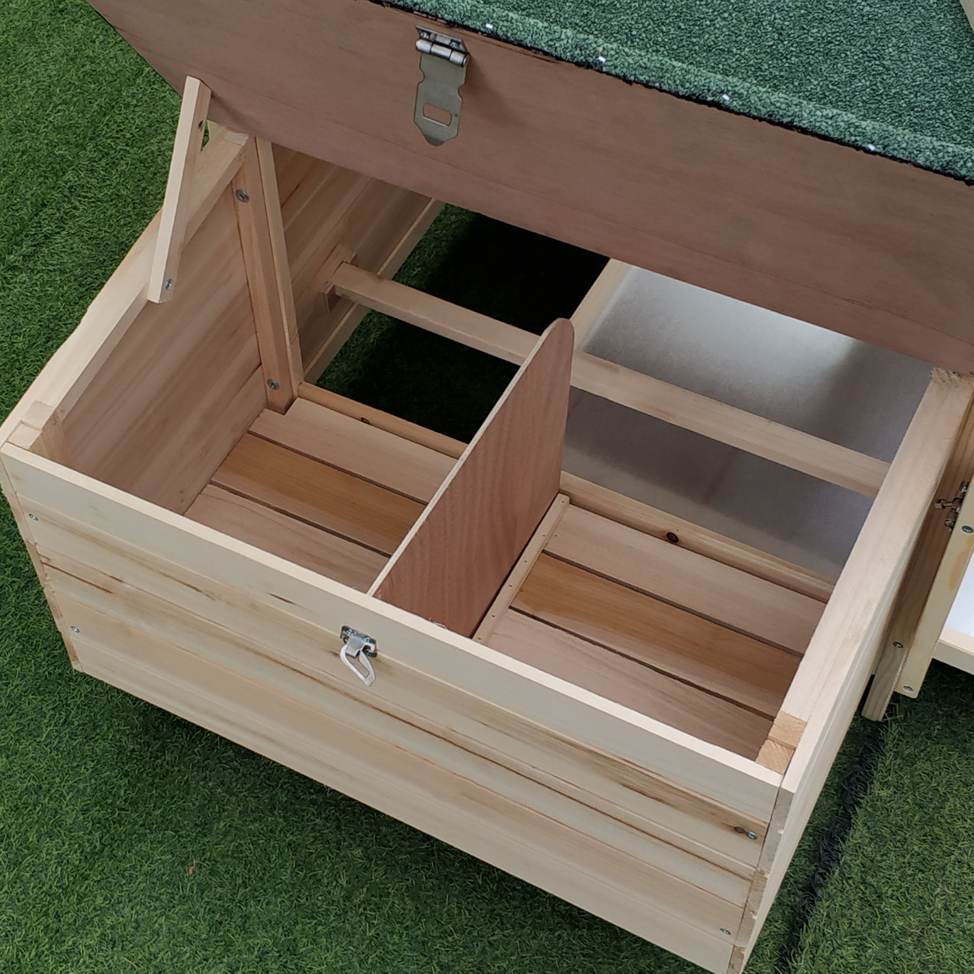 77" Wooden Chicken Coop with Nesting Box, Cute Outdoor Hen House with Removable Tray, Ramp Run, for Garden Backyard, Natural - Natural Wood - Image 8