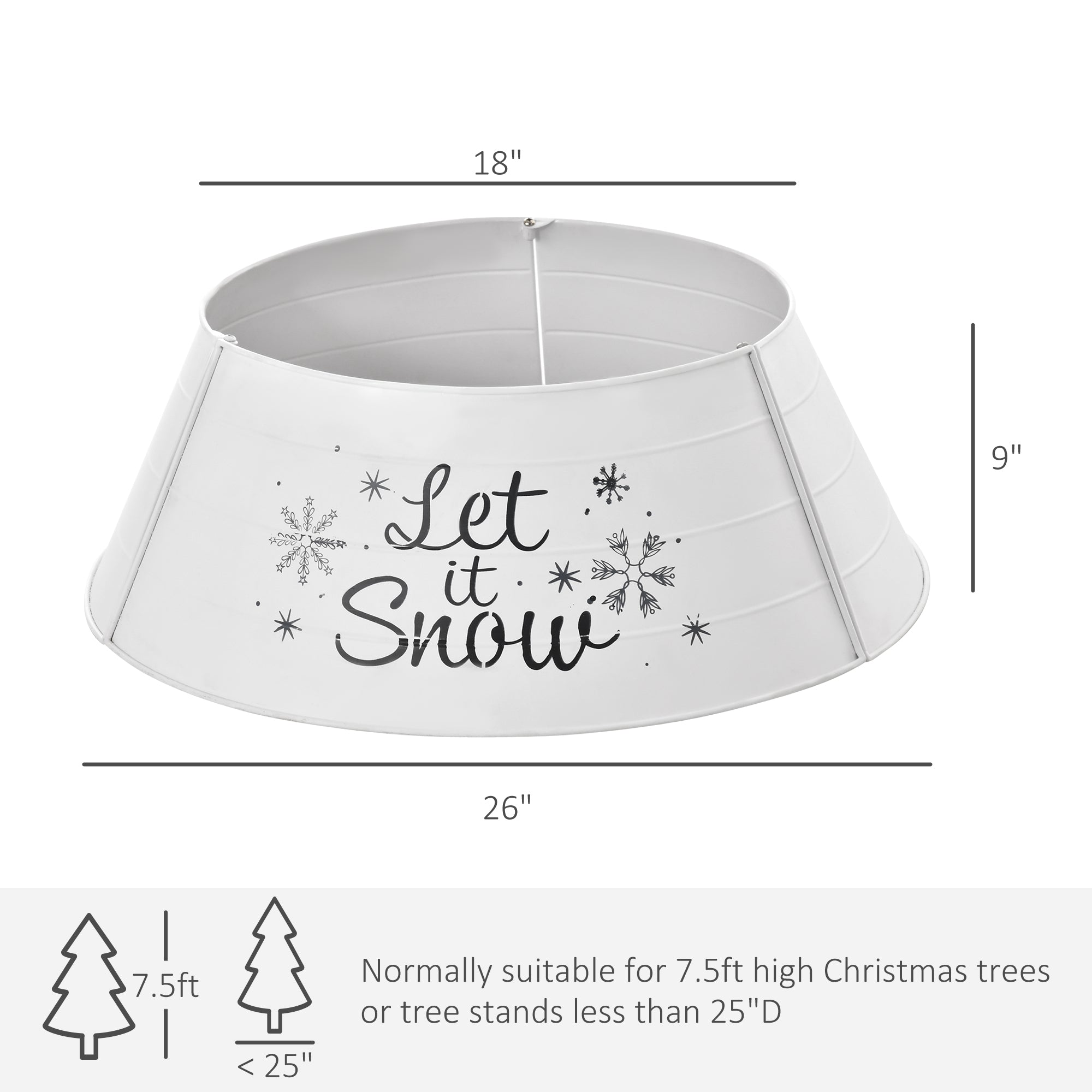 Christmas Tree Collar, Steel Tree Ring Skirt, Home Xmas Decoration for Christmas Tree, 26" x 26" x 9", White