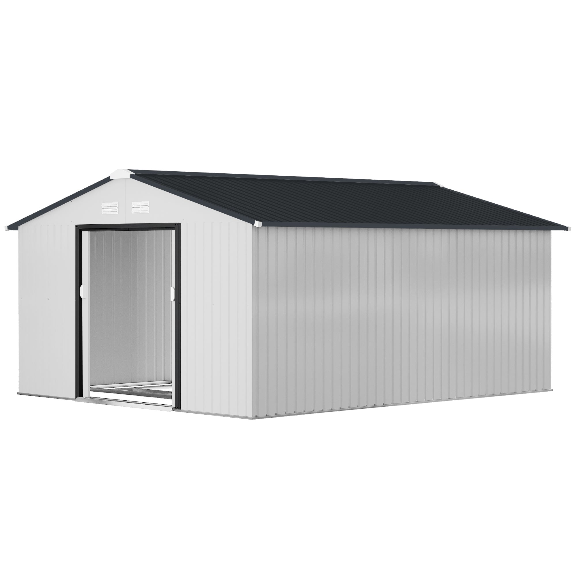 Garden Metal Shed, Storage Shed Utility Storage with Double Locking Doors for Bike, Yard Tools, White - White