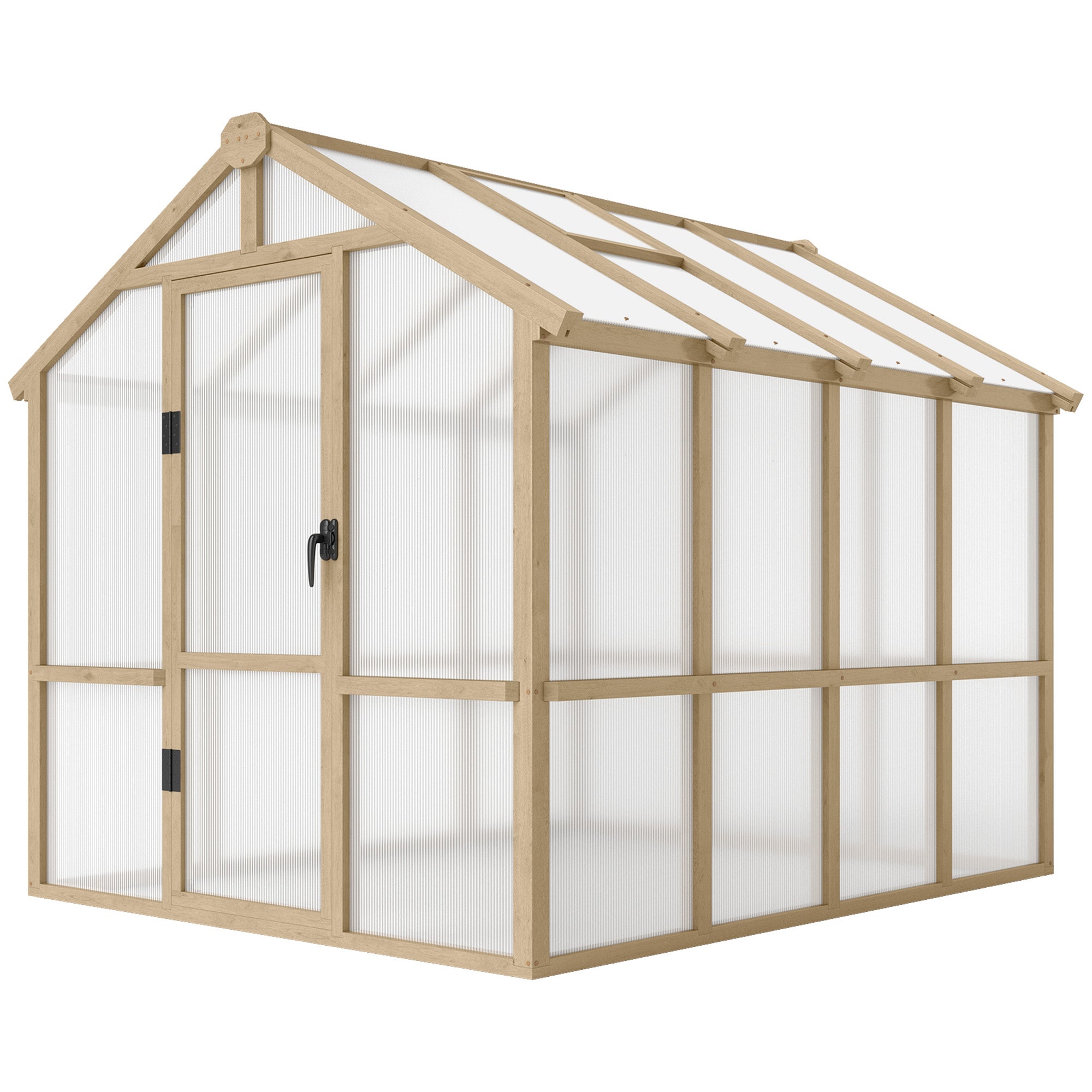 Wooden Greenhouse 6.6 x 8 ft Polycarbonate Walk-in with Lockable Door Thickened Panels, Roof Vent - Brown