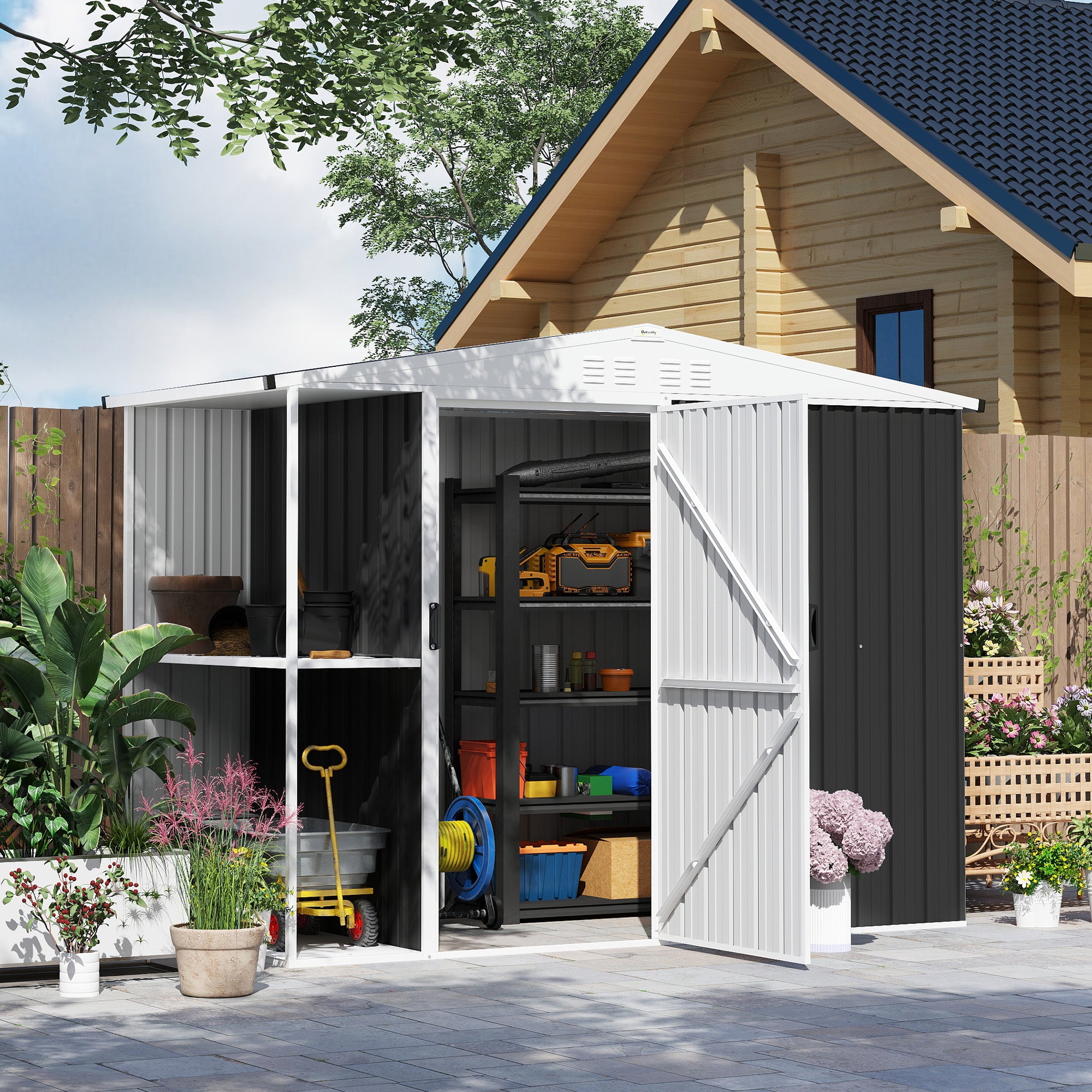 8 x 4ft Outdoor Garden Shed, Metal Shed with Air Vents and Lock for Backyard, Garden, Patio, Dark Gray - Dark Gray - Image 2