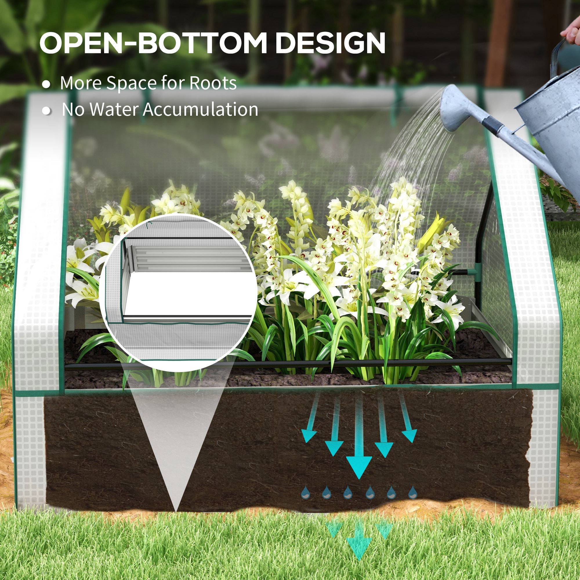 Raised Garden Bed, Outdoor Metal Planter Box with Mini Greenhouse, White and Silver - White, Silver - Image 6