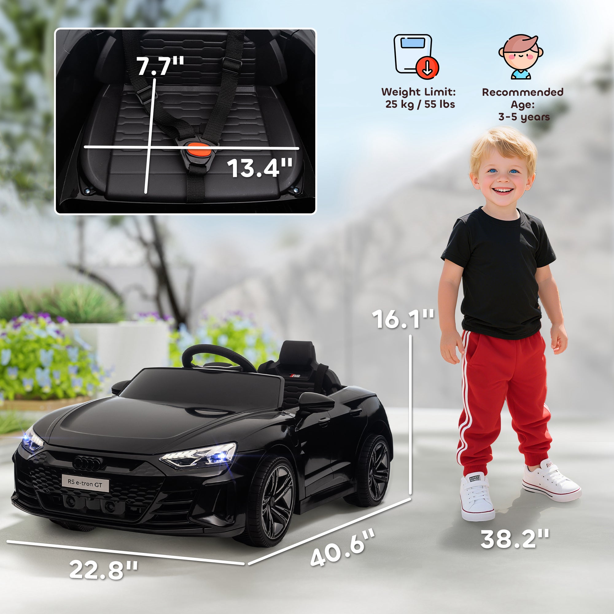 Licensed Audi RS e-tron GT 12V Ride On Car Truck for Kids, Electric Car Ride On Vehicle w/Parent Remote Control, Music, Lights, for Toddlers, Black