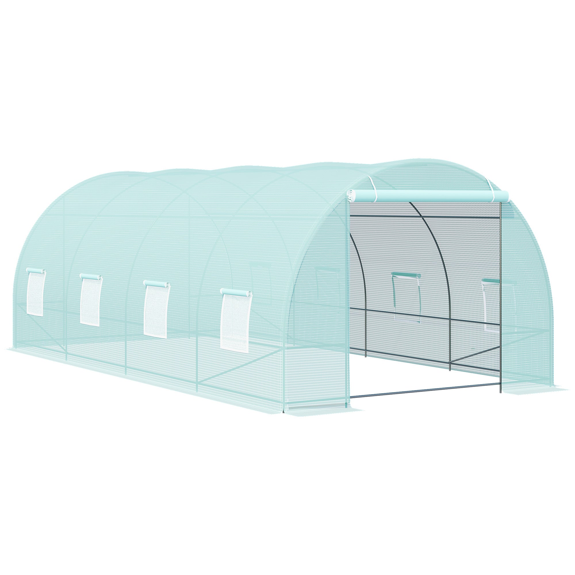20' x 10' x 7' Walk-In Tunnel Greenhouse with Zippered Door & 8 Mesh Windows, Large Garden Green House Kit, Galvanized Steel Frame, Green - Green